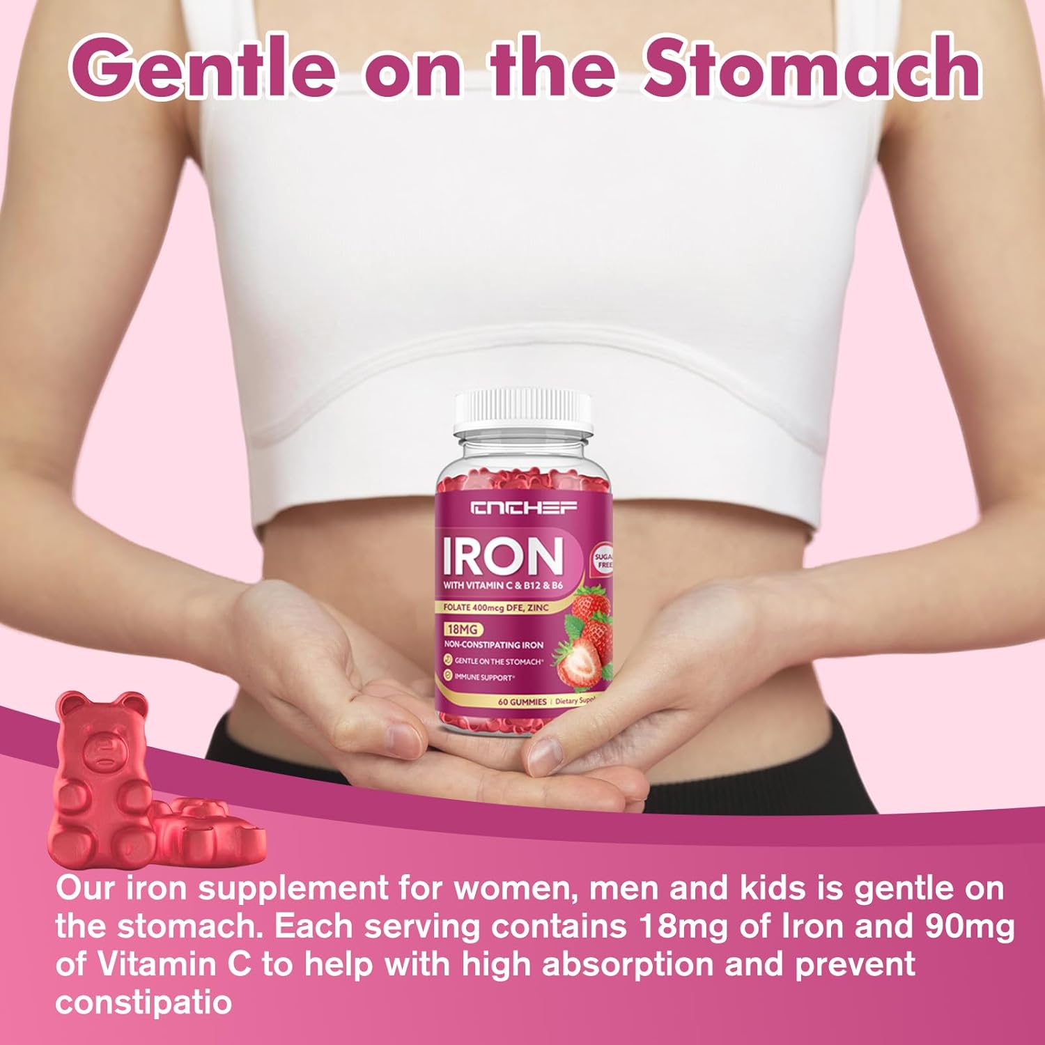 2 Pack Iron Gummies with Multivitamin, Iron Supplement for Women & Men with Folate, Zinc & Vitamin C, B12, B6 for Adults & Kids - Blood Builder & Energy Support for Iron Deficiency - 120 Gummies