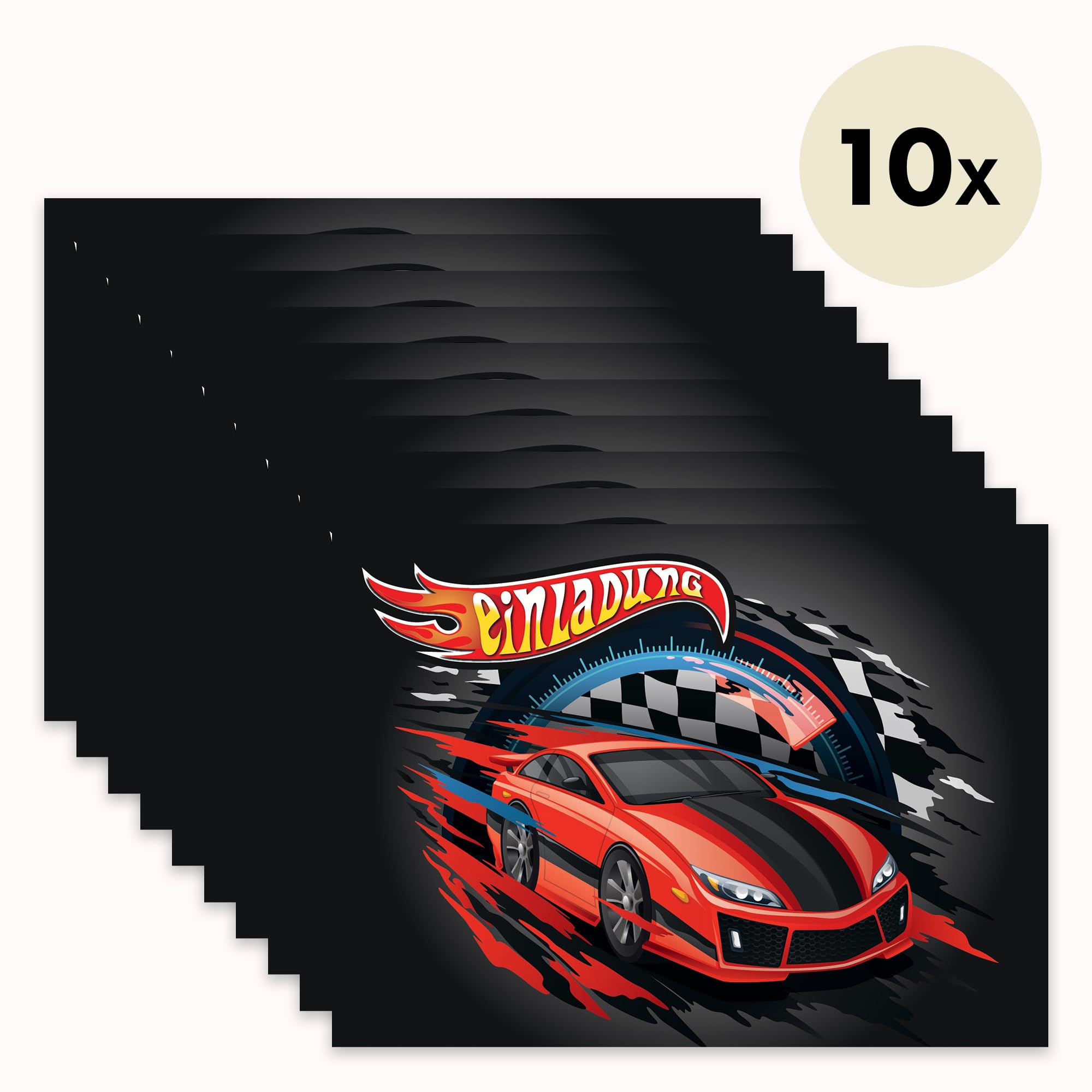 Set Di 6 Inviti Di Compleanno A Forma Di Auto Da Corsa Per Bambini, Con Buste Abbinate A Tema Pista, 18,8x8,4 Cm - 3