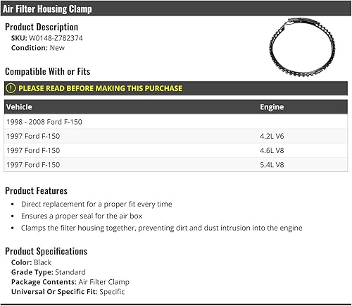 Miniatura 2 de Abrazadera de carcasa del filtro de aire, compatible con Ford F150 1997-2008