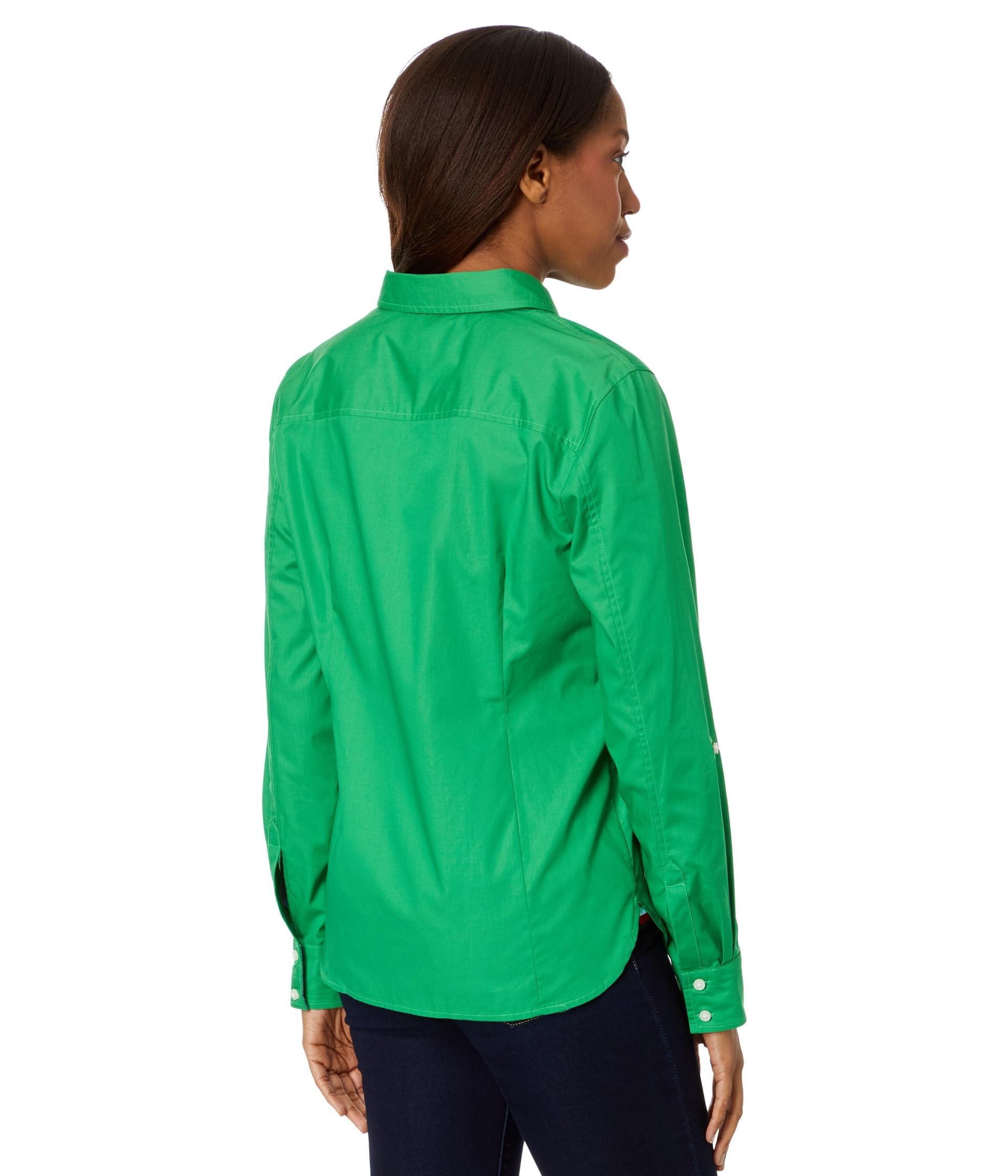 Tommy Hilfiger Damen Langärmeliges Hemd mit Knopfleiste und Brusttasche Solide Rolllasche (1er Pack)
