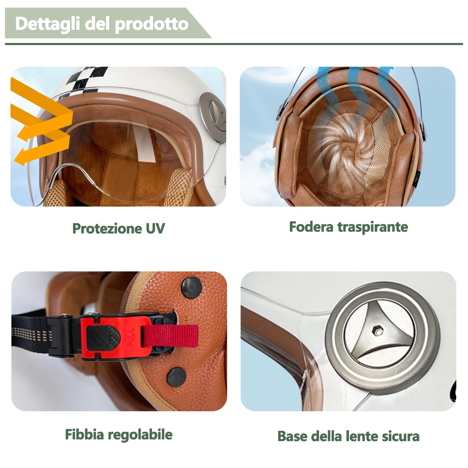 Metà Aperto Faccia Casco del Motociclo Con Occhialoni ，Casco Modulare Scooter，L'anti-collisione protegge la sicurezza stradale degli utenti