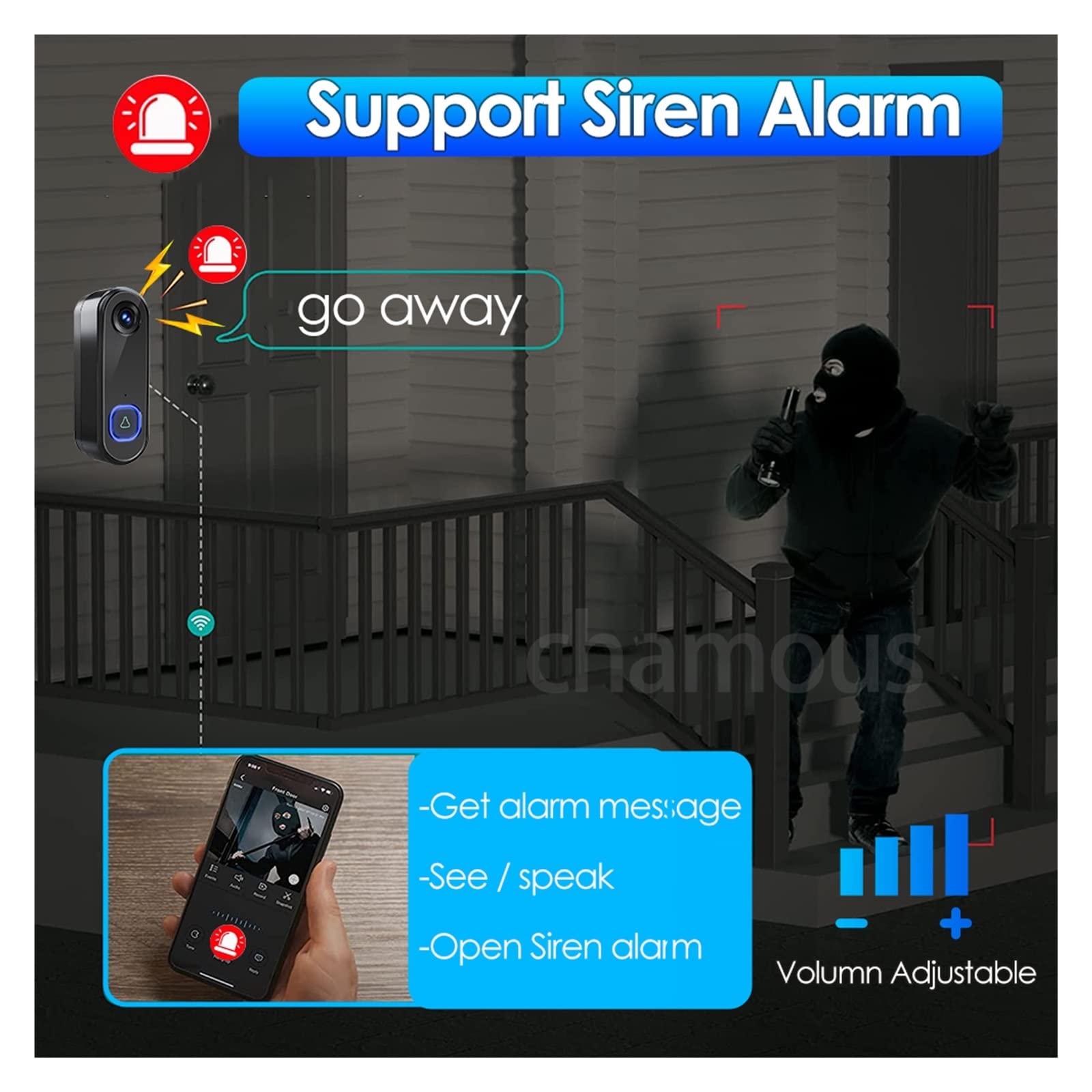 Tuya Videocitofono senza fili per esterni con telecamera per campanello da esterno AC DC 1080P Videocitofono impermeabile IP65, facile da installare (opzione 4)