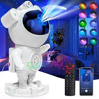 Coverzone Astronaut Projector Ambians Night Light with Bluetooth Connection and Remote Control Galaxy and Star Reflection with Space Effects 12cm x 22cm MXS-003 (MXS-003) [Energy Class A+]