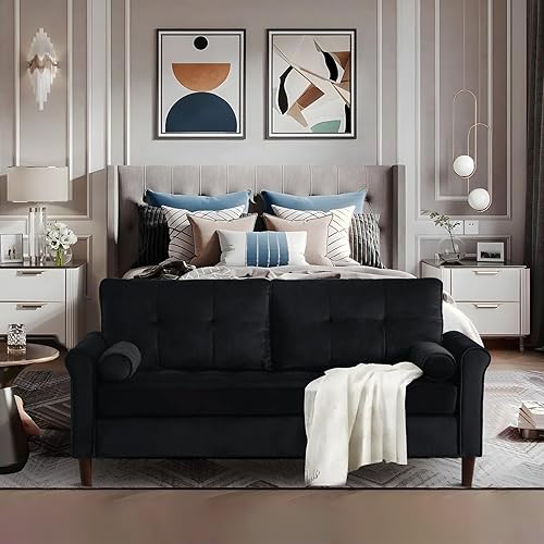 Miniatura 7 de JEEOHEY Sofá pequeño de 60 pulgadas, moderno sofá de dos plazas tapizado de terciopelo de mediados de siglo para espacios pequeños, sala de estar,