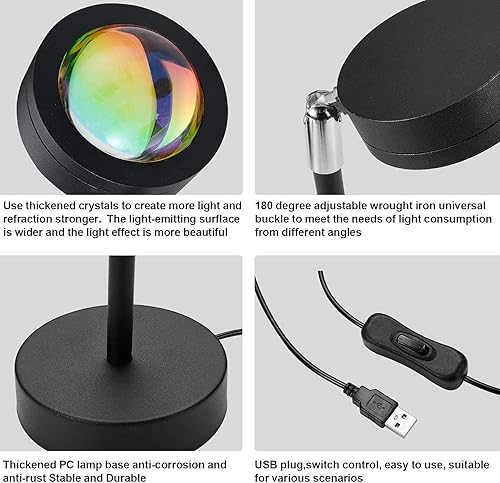 Miniatura 7 de Lámpara de puesta de sol, proyección LED, rotación de 180 grados, lámpara de proyección de arco iris USB, luz nocturna, proyector romántico para el