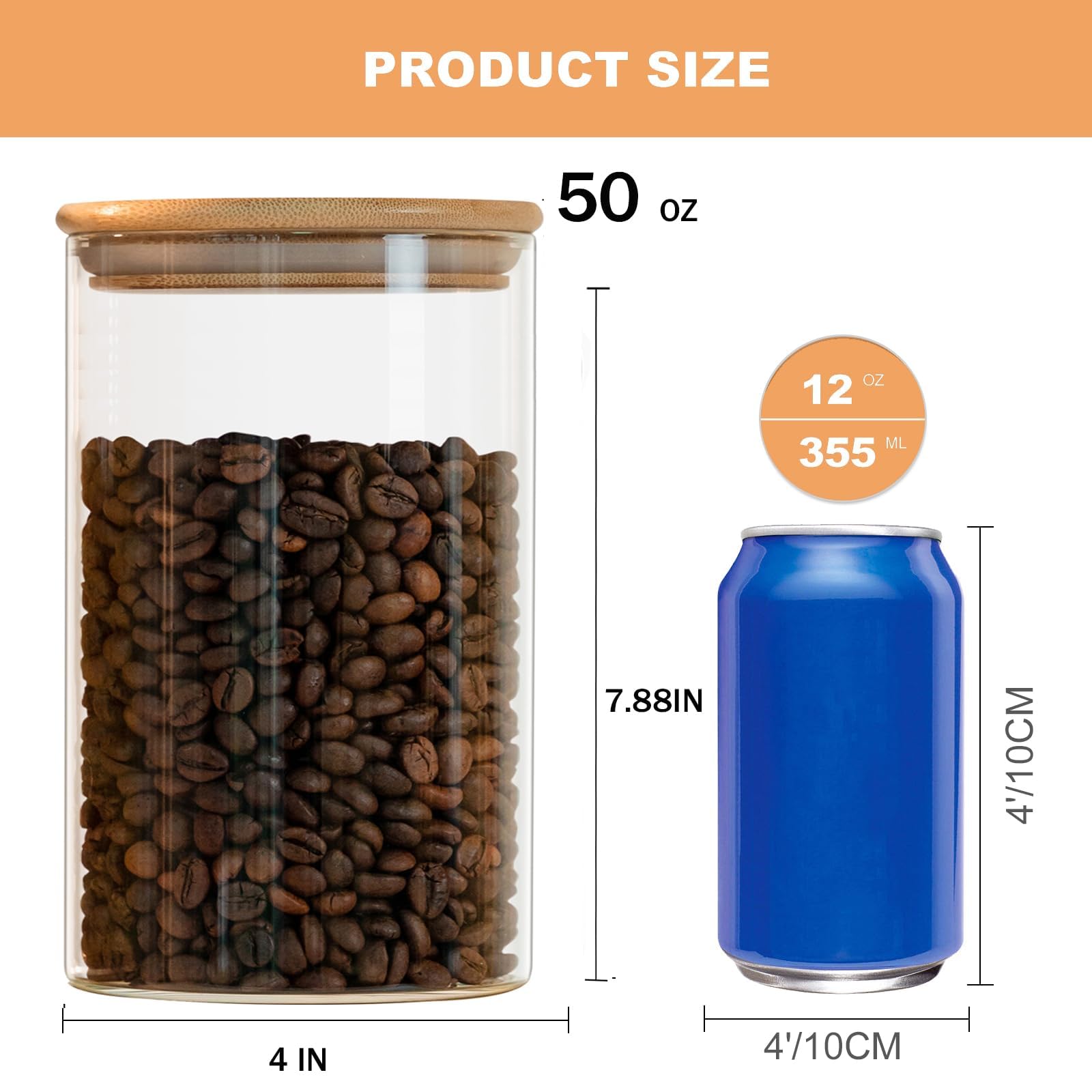 YUNCANG Vorratsdosen aus Glas, 1,5 l, transparent, mit luftdichtem Bambusdeckel, stapelbar, Küchenbehälter für Süßigkeiten, Kekse, Reis, Zucker, Mehl, Nudeln