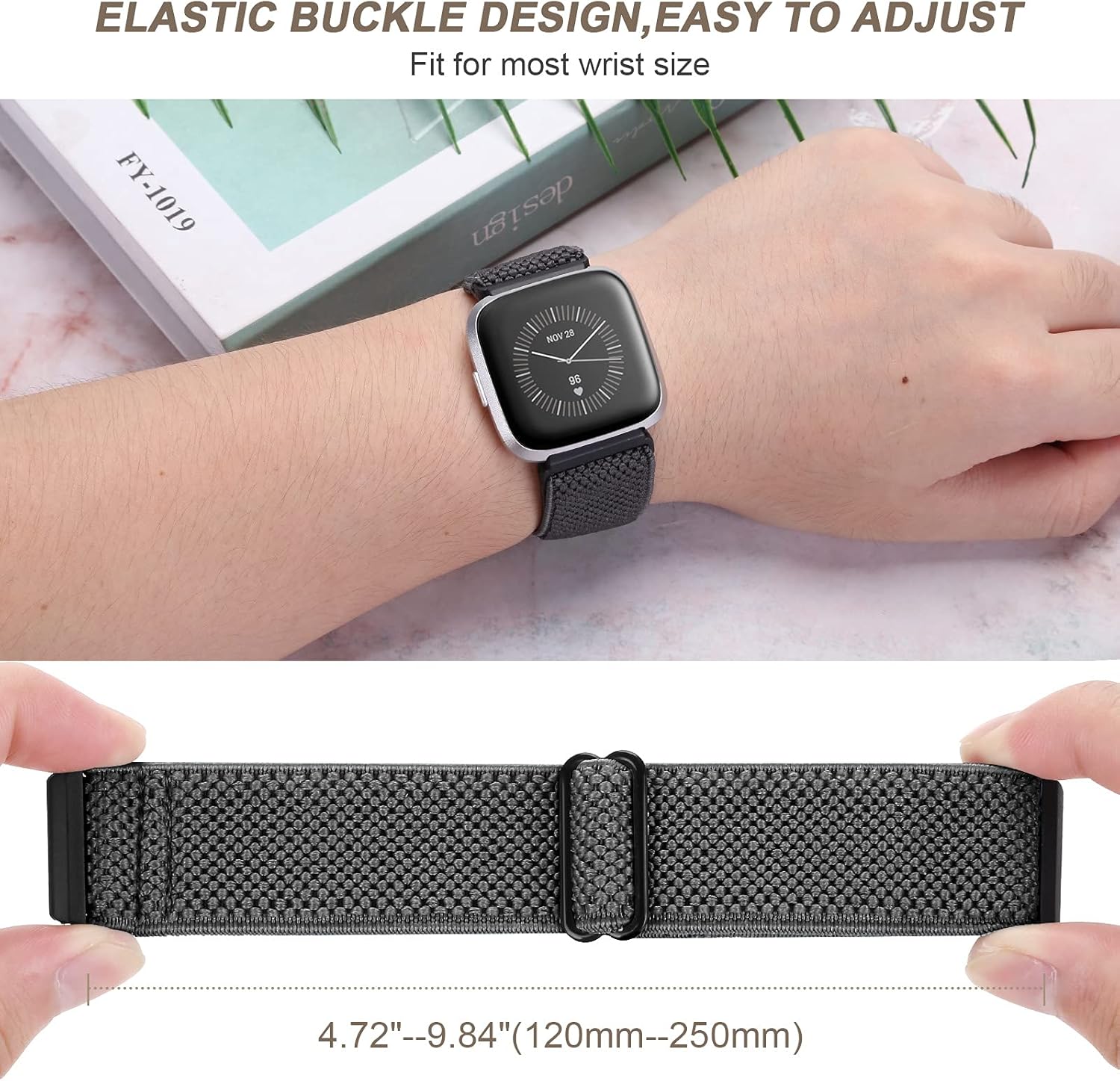 WNIPH Elastic Watch Band Compatible with Fitbit Versa2 /Versa 2 SE/Fitbit Versa/Versa SE/Versa Lite for Women Men, Adjustable Stretchy Nylon Braided Straps Sports Loop Replacement Wristband 8 Pack : Electronics