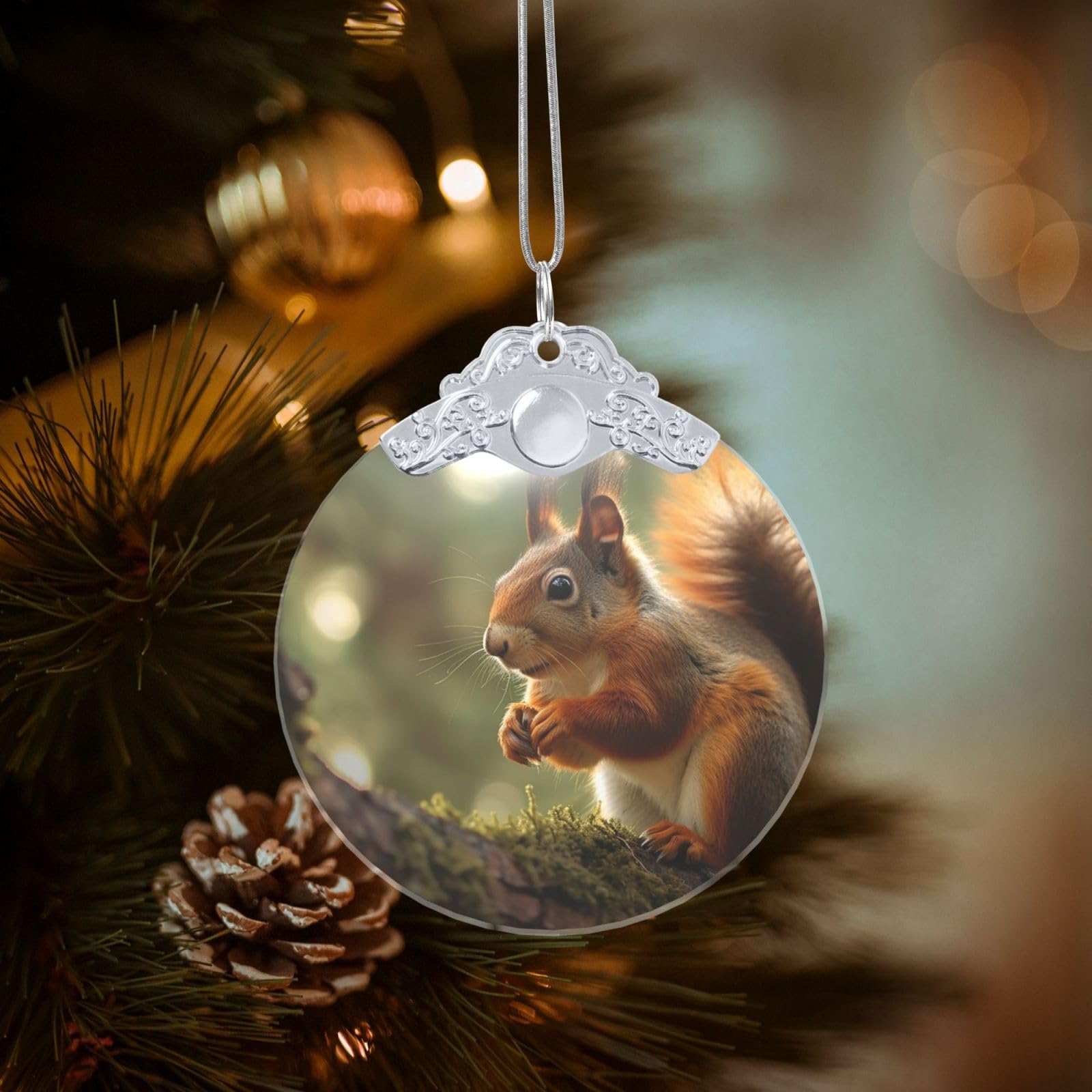 Wildlife Forest Squirrel Christmas Ornament 2025, Round Glass Xmas Hanging Pendant for Xmas Tree Decoration,Cute Holiday Hanging Decorations Keepsake for New Year Family Party Wedding Decor