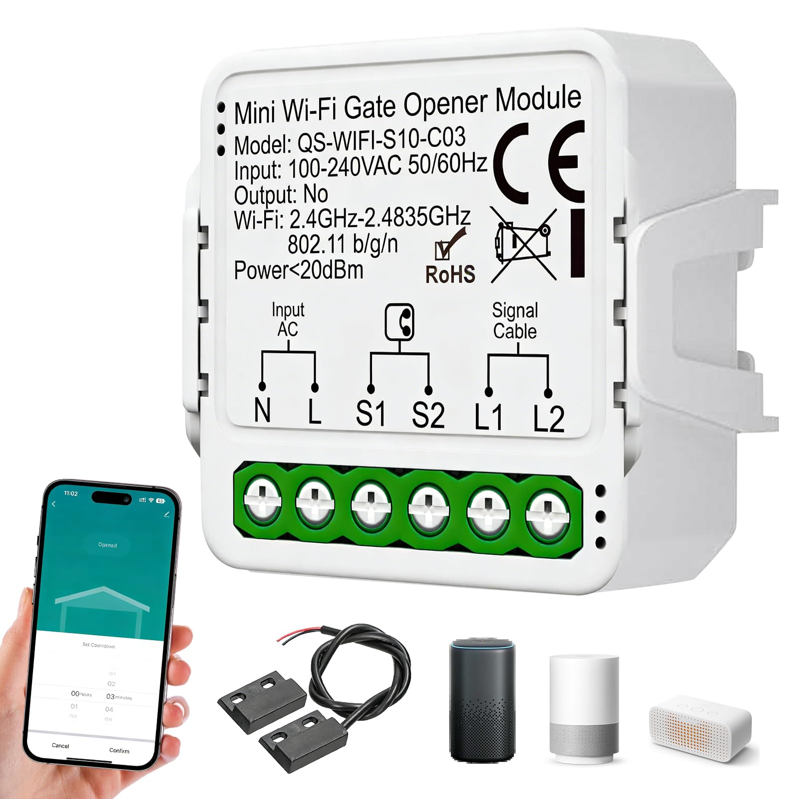 Apriporta Wifi Garage Door Opener, Wifi Garage Door Opener Con Sensore, Timer, Ac100-240v Controller Per Porta Del Garage, Apri Porta Garage Intelligente, Supporta Controllo Vocale E App