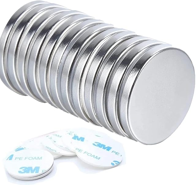 12 Pack Powerful Neodymium Disc Magnets, Super Strong Permanent Rare Earth Magnets with 12Pcs Adhesive Backing, 1.26D x 0.12H Magnets for Fridge, Office, Used to Metallic and Non-Metallic Surface