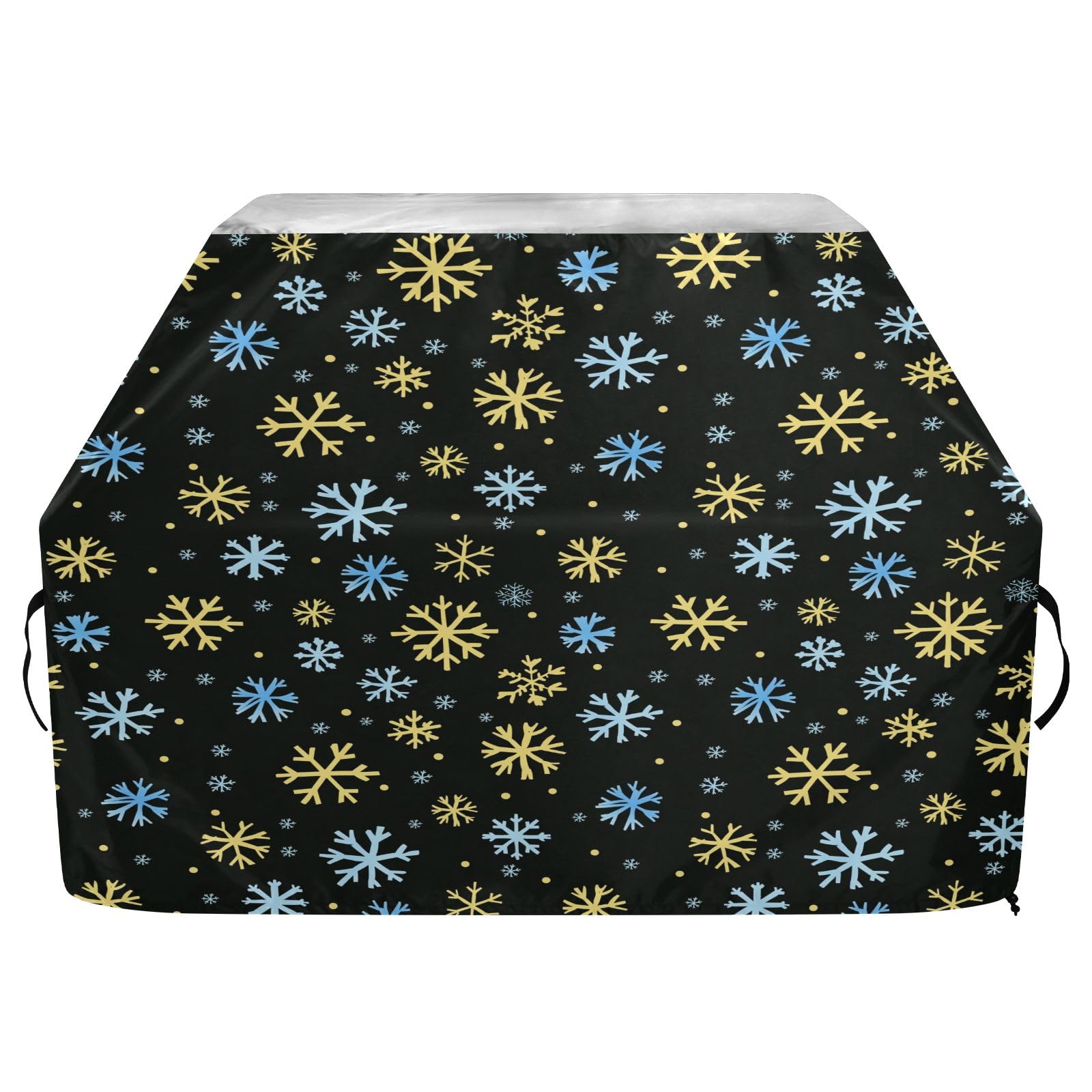 Copertura per barbecue di alta qualità, impermeabile, resistente allo sbiadimento, resistente, adatta per griglie fino a 25 cm di larghezza, con motivo a fiocchi di neve blu e giallo