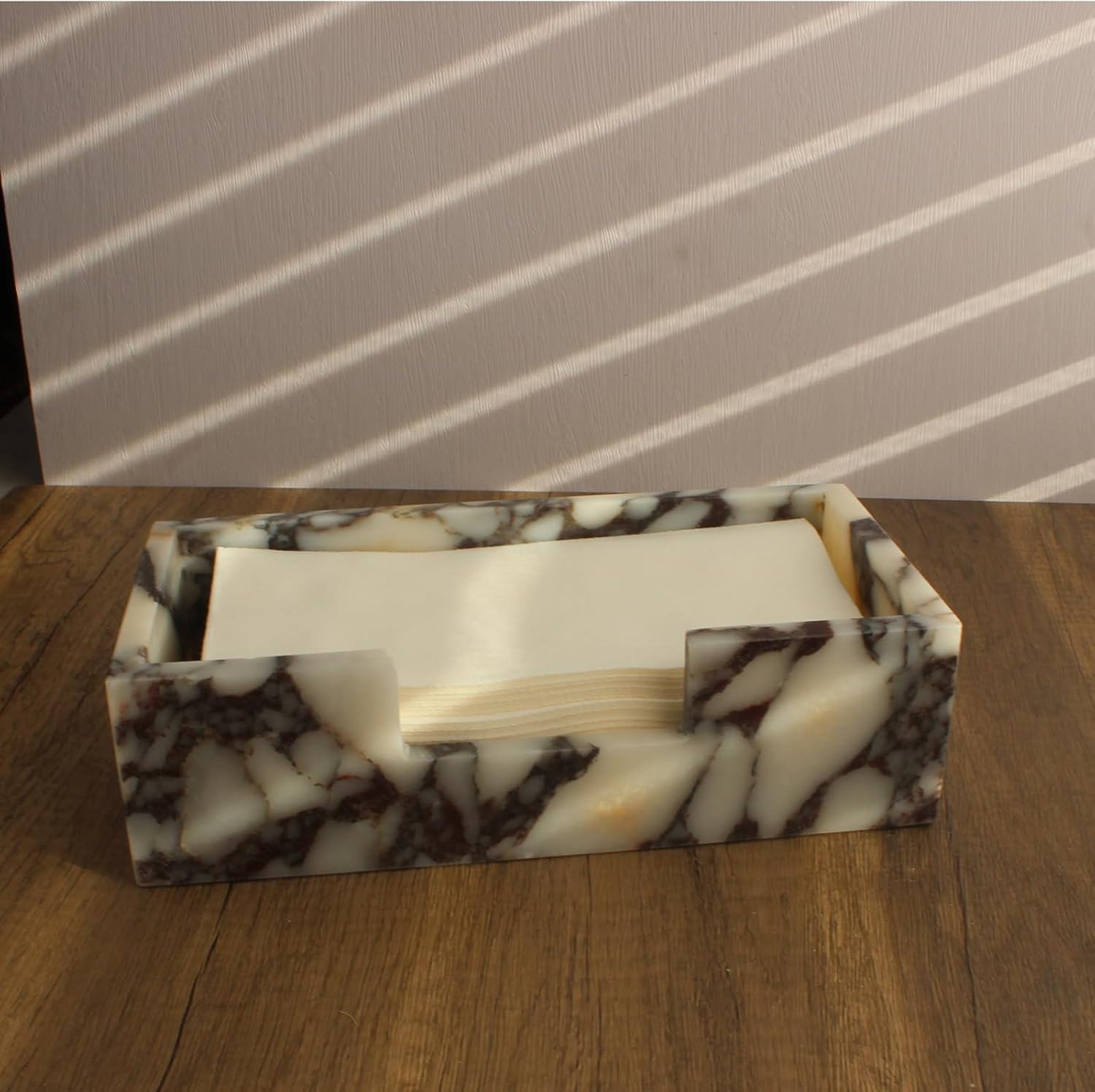 Natural Calacatta Viola Marble Napkin Holder 9.8"x4.9"x2.8", Guest Towel Holder, Paper Hand Basket for Bathroom/Kitchen/Restaurant