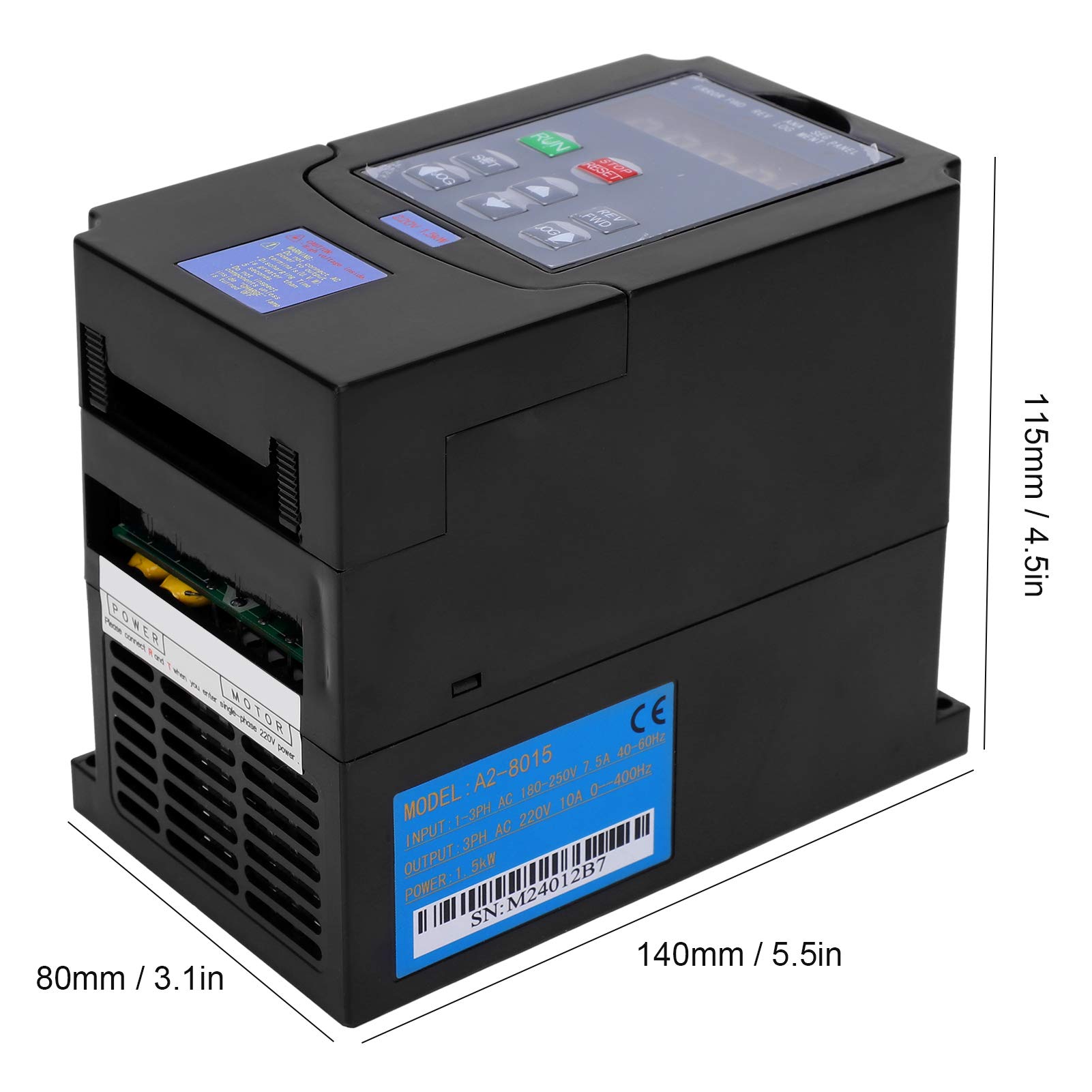 A2-8015 Wechselrichter mit Variabler Frequenz VFD-Wandler Drehzahl Frequenzumrichter 1/3 Phaseneingang AC180-250V 3-Phasenausgang 220V 1,5KW