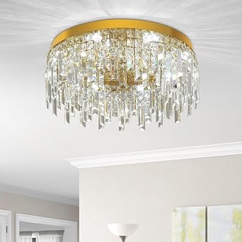 VETRULUS 50cm Gold Luxury Crystal LED Flush Mount Ceiling Light [Energy Class D]