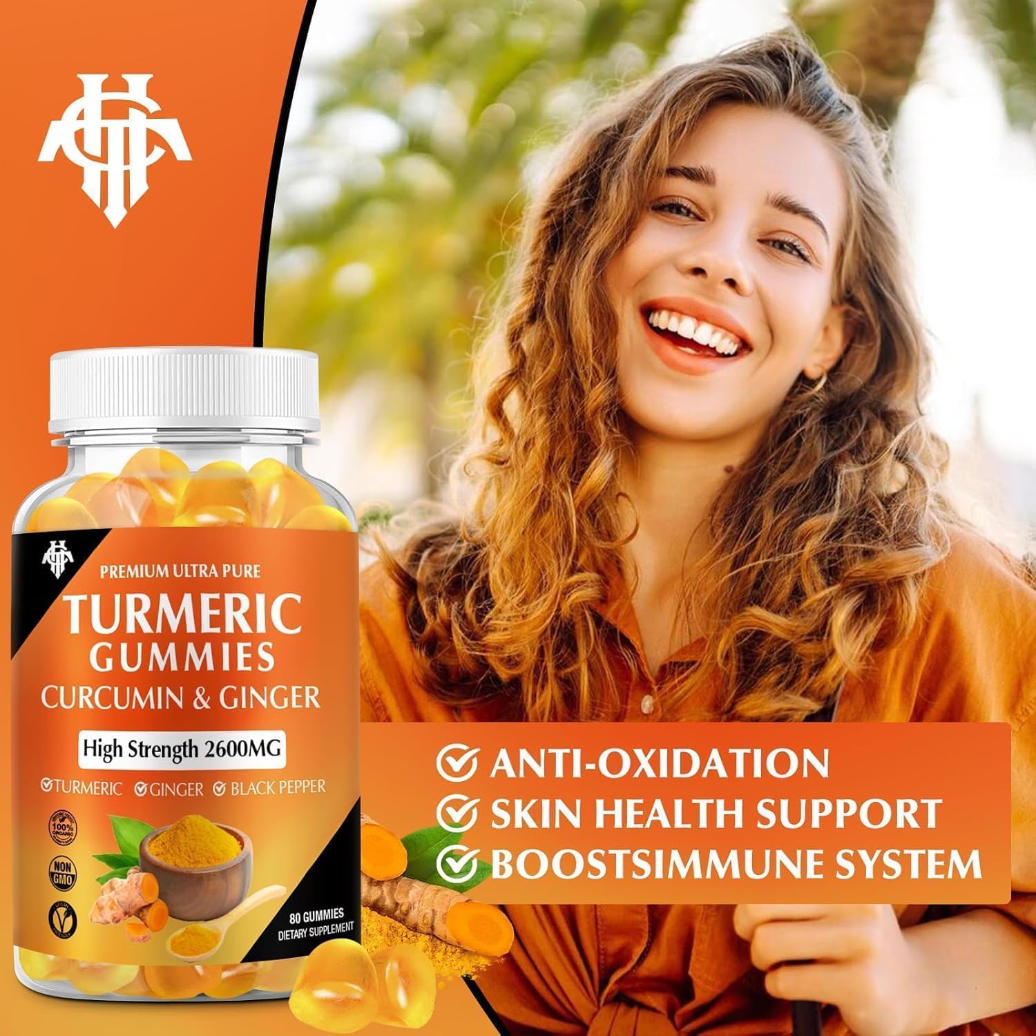 Turmeric Curcumin Gummies (2 Pack) - Turmeric Curcumin Supplements with Ginger & Black Pepper Gummies for Immune Muscle Support Healthy Skin - Vegan, Gluten Free, Low Sugar - for Adults