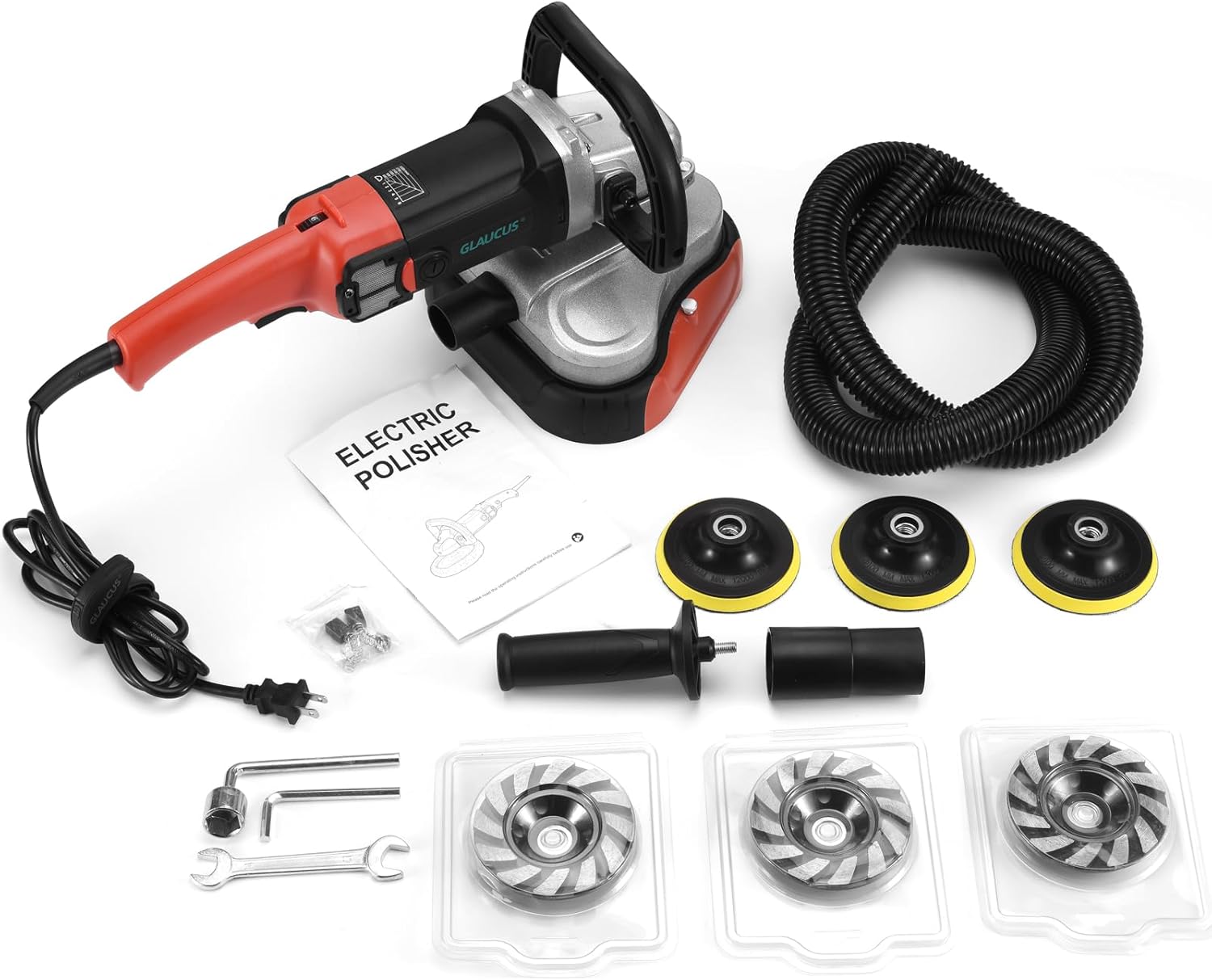 GLAUCUS® 4”x3 Concrete Surface Grinder, 4-Inch Three-Axis Concrete Floor Grinder, Concrete Sander with Vacuum, Removable Dust Shroud Cover, Electric Diamond Polisher,6-Speed Variable sander