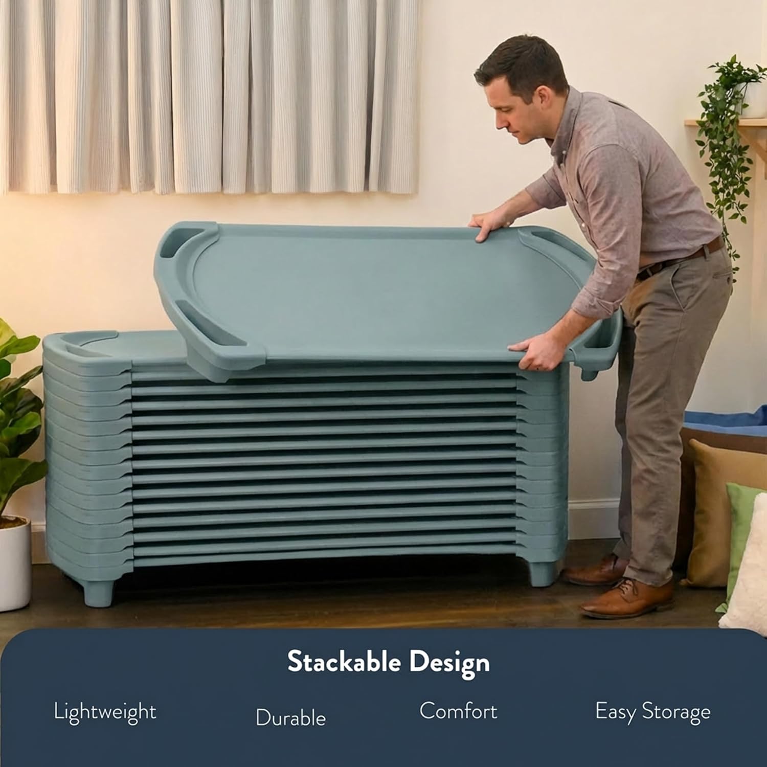 Angeles SpaceLine Cot Toddler Size, Teal, AFB5731GN, Nursery, Daycare and Preschool Portable Nap Cot, Kids Indoor Classroom Sleeping and Rest Cots