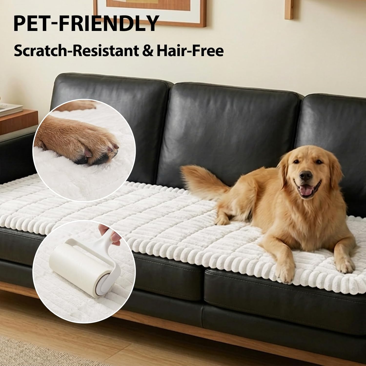 Fixwal Pet and Family Friendly Couch Covers, Washable Non-Slip Dog Mat with Waterproof Backing, Soft Plush Protector for Sofa, Car Seat, Bedside, Playpen, Camping (White, 27.6" x 59.1")