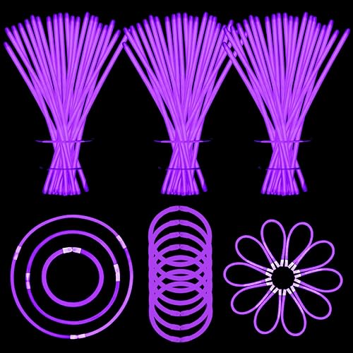 Vista 34 de 150 varillas azules brillantes con conectores a granel de 8 pulgadas, pulseras y collares que brillan en la oscuridad, suministros de fiesta de neón