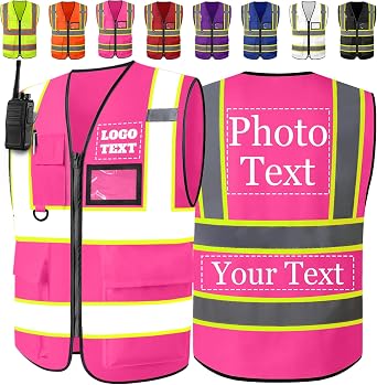Custom Safety Vest Two Tone High Visibility Reflective Vests Bulk with Pockets Zipper Personalized Logo Text for Women Men