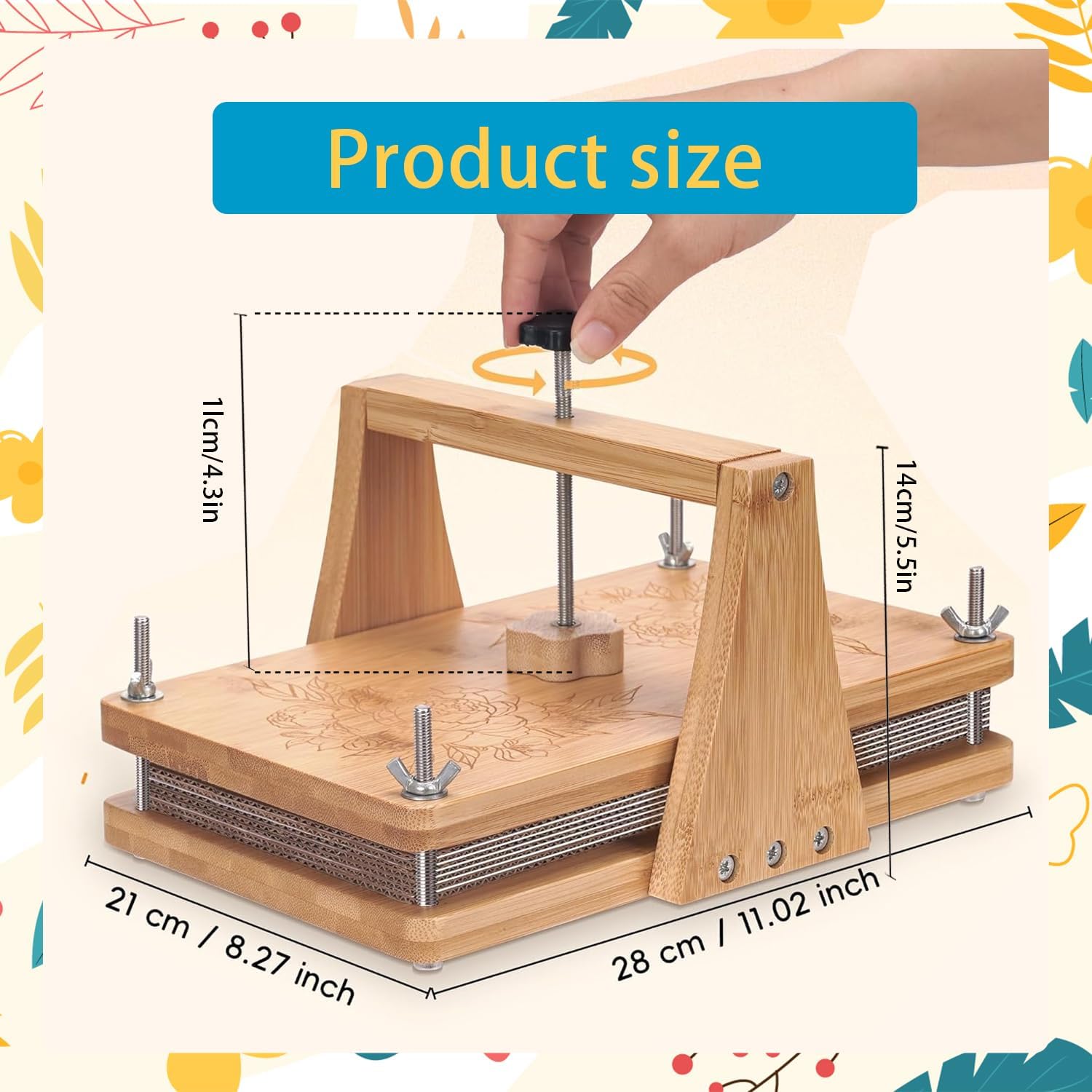 Large Wooden Flower Press Kit 11" x 8" - Multi-Layer Plant Press with Full Tool Set for Dried Flowers & Leaf Preservation,Professional Even-Pressure Design for Botanical DIY Arts & Crafts,Natural Wood