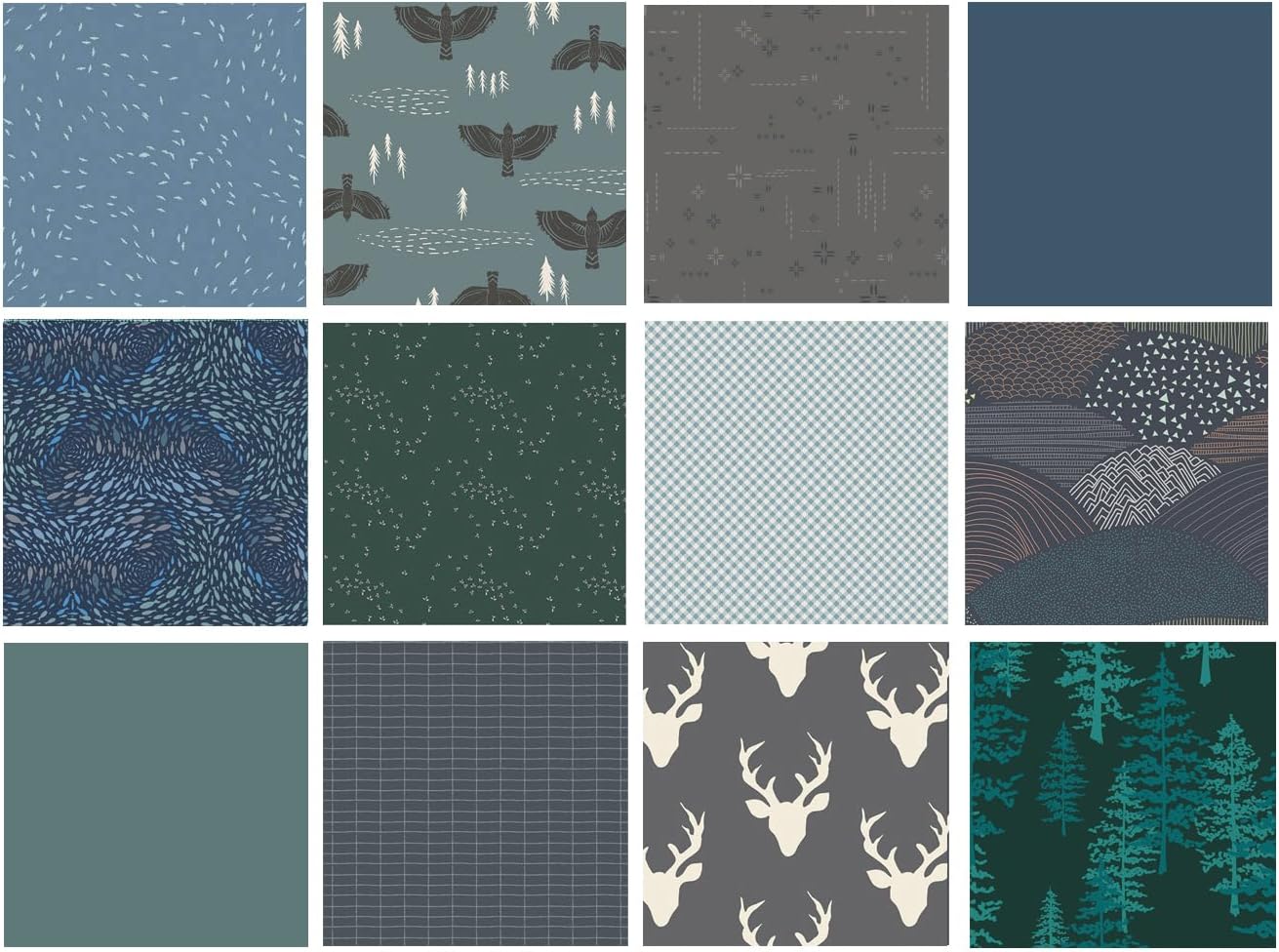 Fabrics for Men's Quilt | Masculine Quilting Fat Quarters | Woodland Bundle with Deer | Hunting Fabrics | Dark Colored Fabric Bundle | Art Gallery Fabrics (Fat Quarters)