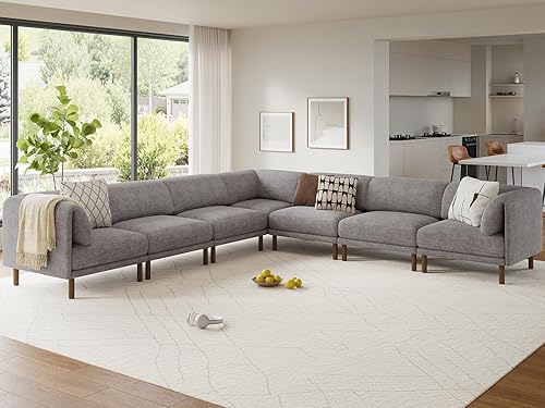 Miniatura 25 de CUGOAO Sofá modular modular, 3 asientos en forma de L, moderno sofá modular de mediados de siglo, sofá modular de asiento profundo, cómodos sofás de