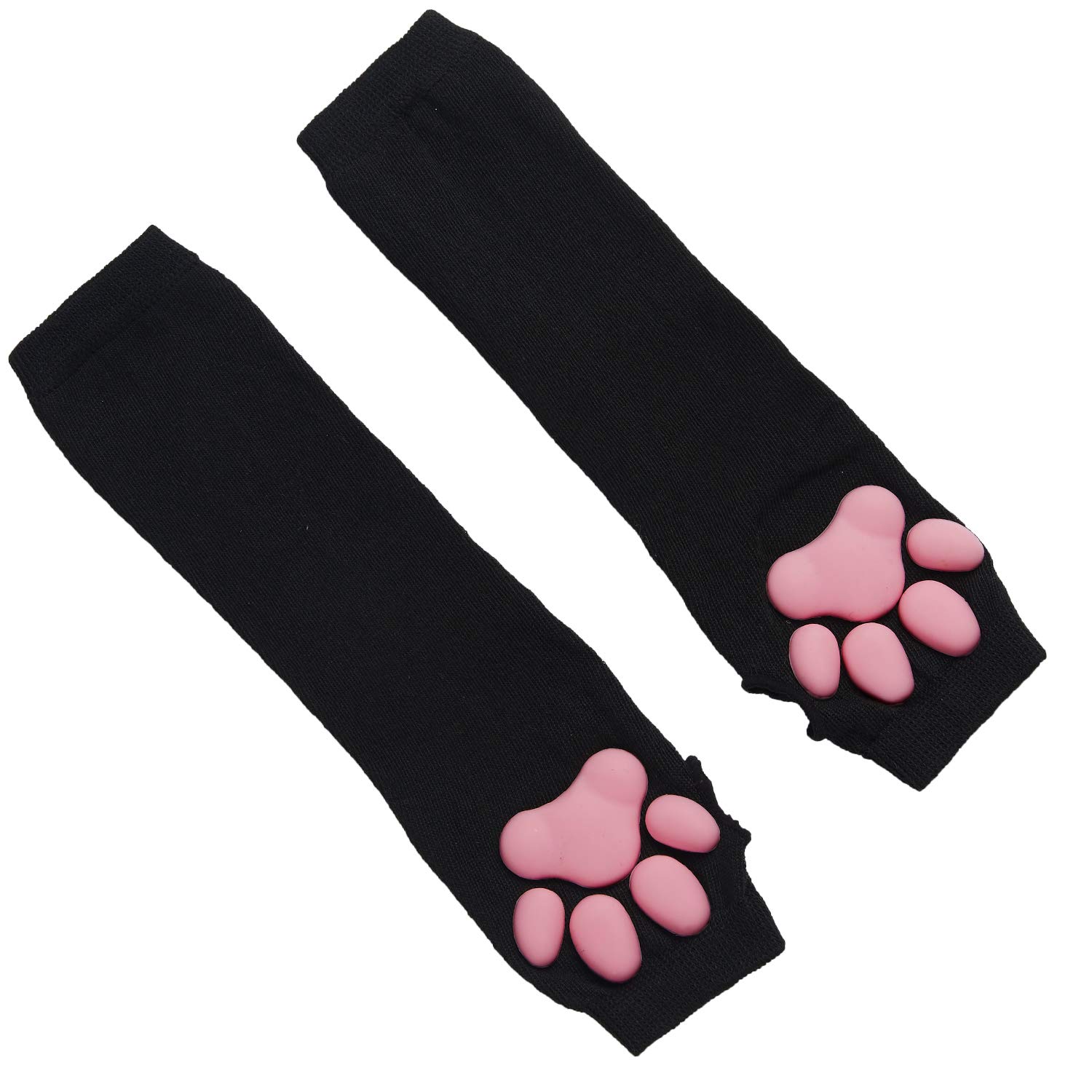 SIROLISA 3D Silicone Cat Paw Mittens Gloves with Ears Tails Cute Paw Toes Beans Socks High Stockings Set for Women Girls Halloween Christmas Cosplay (BLACK GLOVES) - Image 2