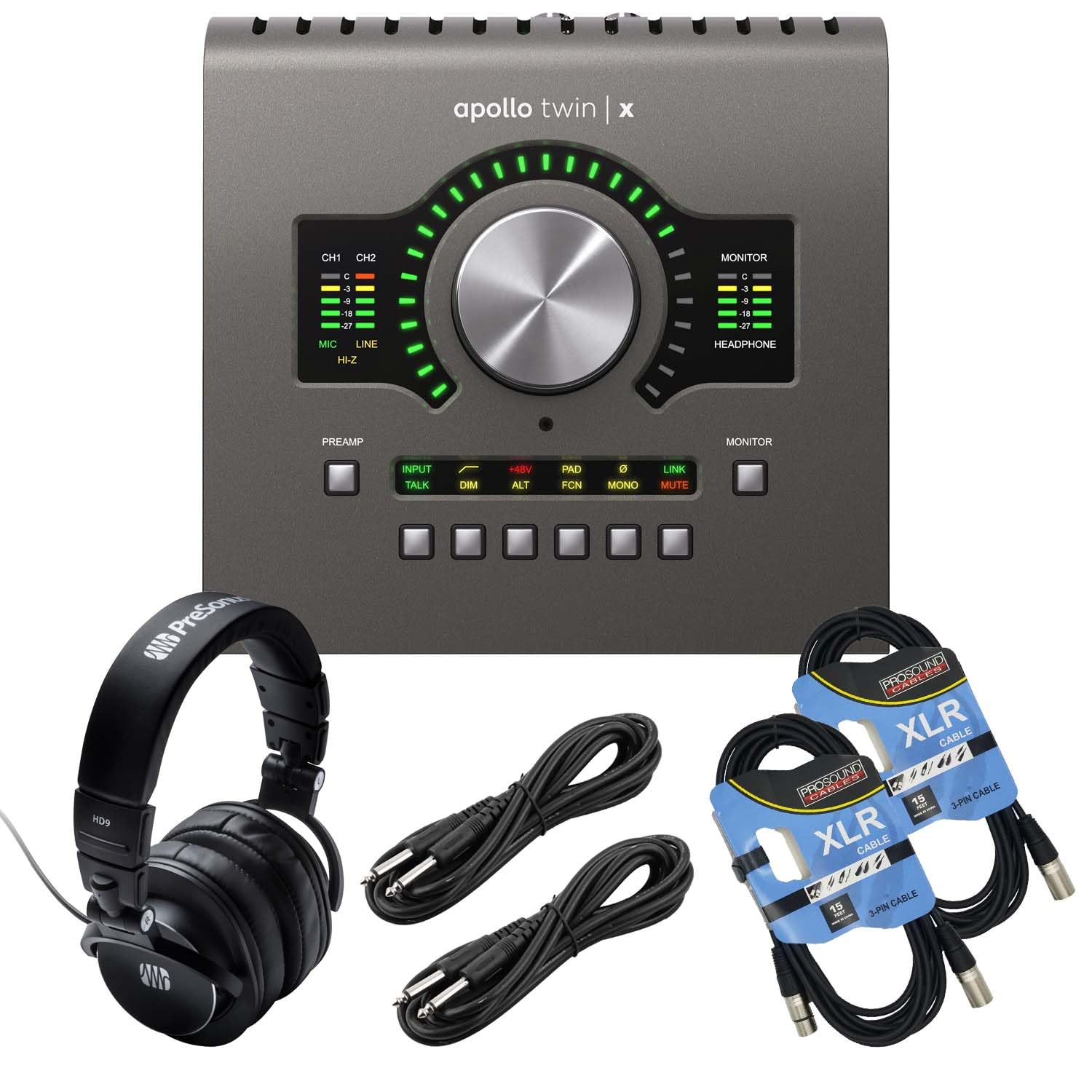 Universal Audio Apollo Twin X USB DUO Heritage Edition, (2) XLR Cables, (2) 1/4 Cable, Presonus HD9 Bundle