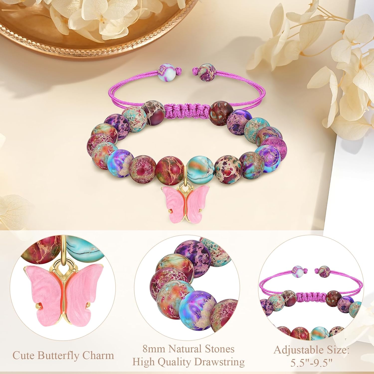 4-8 Year Old Girl Birthday Gifts, Adjustable Pink White Pearl Beaded Bracelet for Teen Girls, 4-8th Happy Birthday Christmas Gifts for Daughter Granddaughter Niece - Image 3