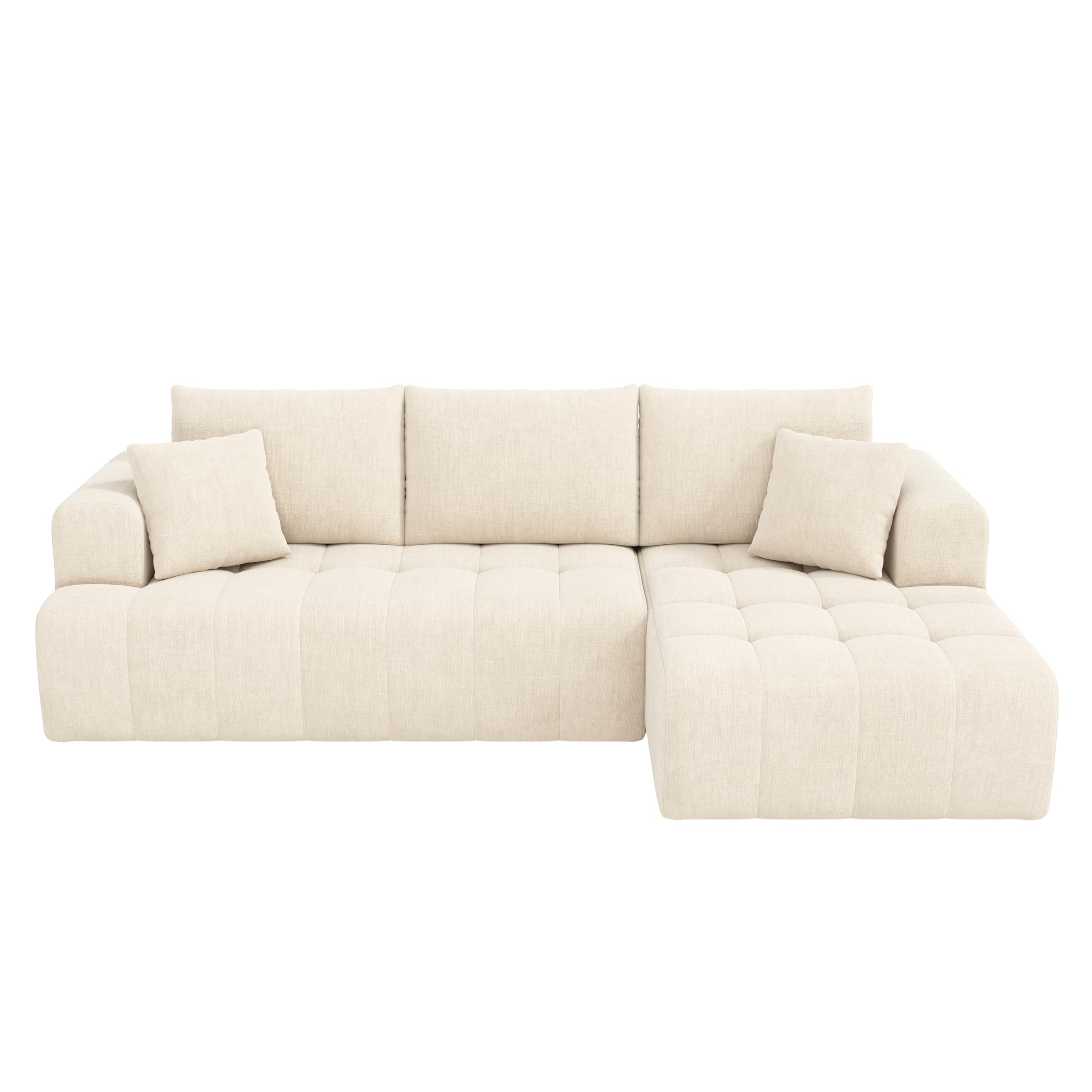 Sofá de esquina con función de dormir, sofá cama modular en forma de L de 3 plazas, sofás seccionales para salón, cómodo tejido de chenilla, no requiere montaje, para salón y apartamentos (beige - 3