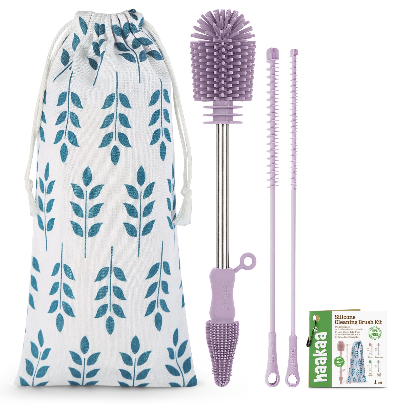 haakaa Silicone Multifunctional Cleaning Brush Kit (Lavender), Bottle Brush for Breast Pumps Breast Milk Collector