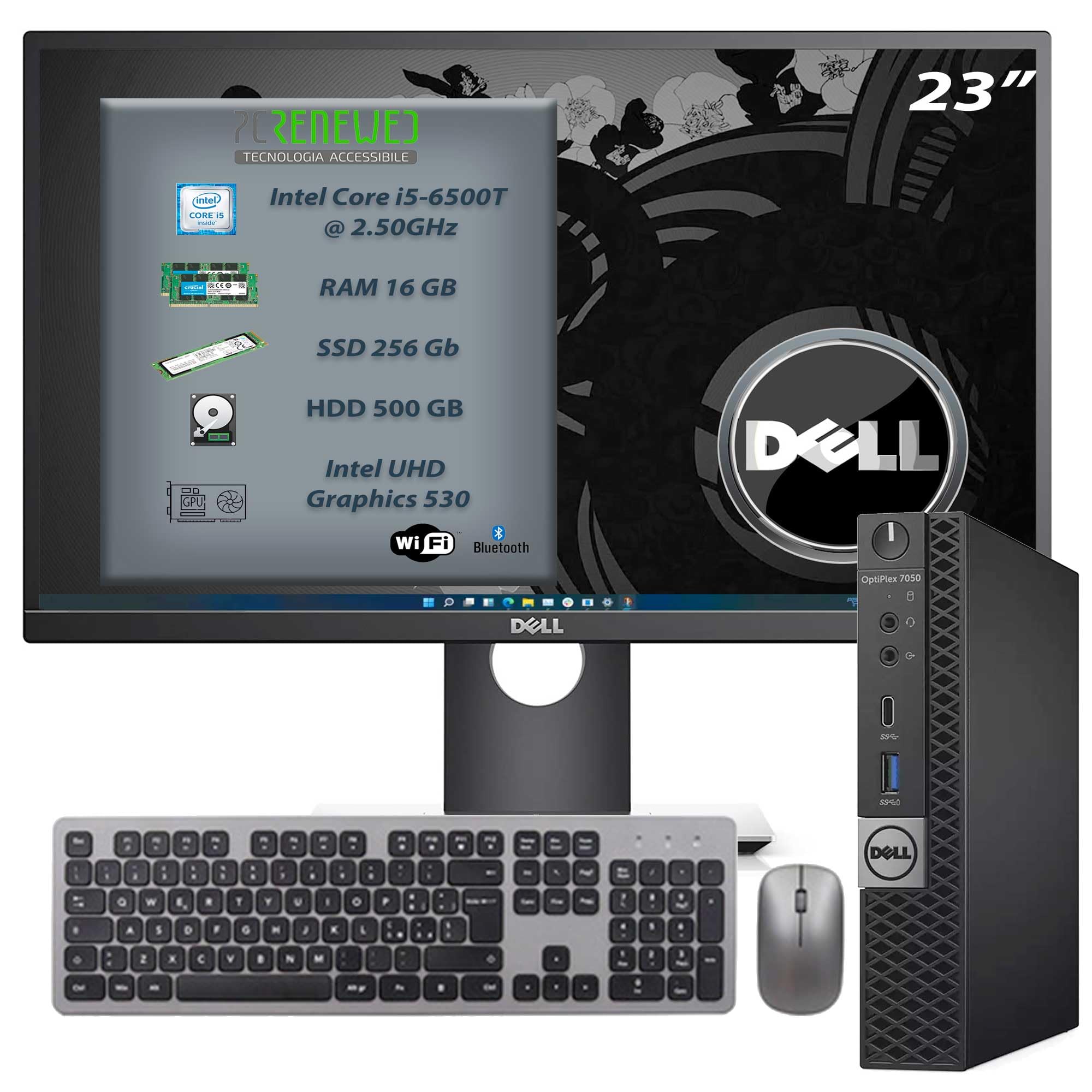 Mini-PC OptiPlex 7050 Desktop-Computer (Generalüberholt) Windows 11 Pro + Office 2021 | Core i5-7500T | 16 GB RAM | 256 GB SSD M.2 NVMe | WLAN + Bluetooth Mini-Computer (24" Komplettsystem)