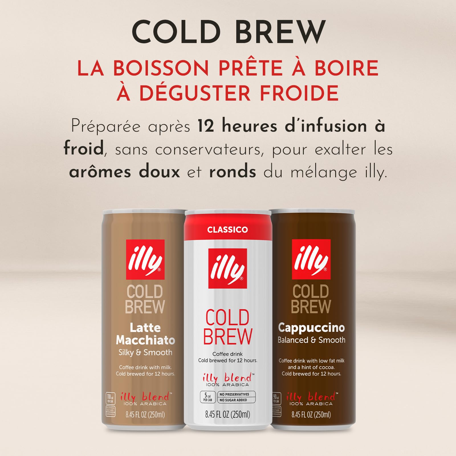 illy, Café Cold Brew Ready to Drink Latte Macchiato, 100% Arabica avec des Notes de Café, de Lait et des Notes de Caramel, Goût soyeux et velouté, Pack de 12 Cannettes (12 x 250ml)