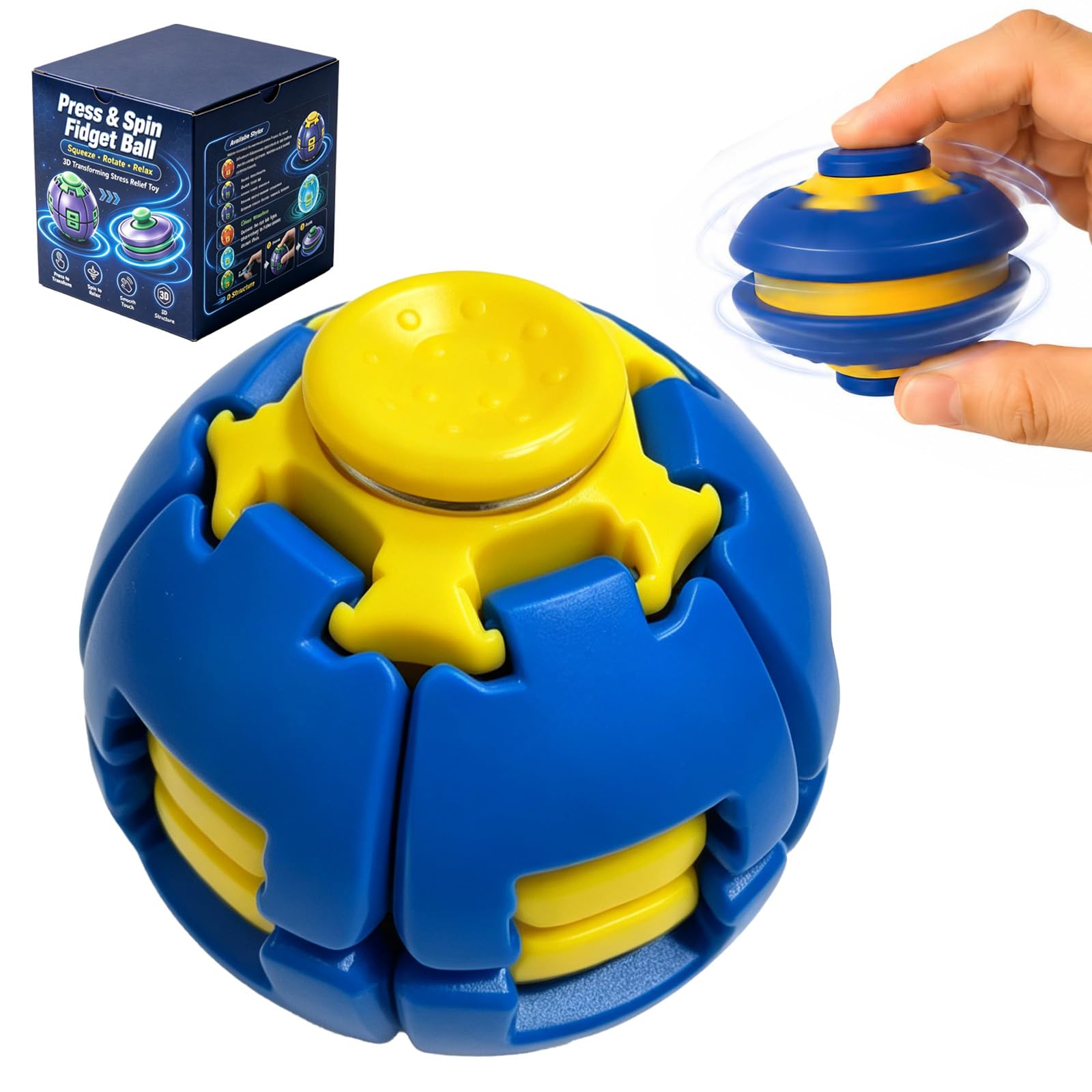 Aionly Press & Spin Fidget Ball Spinner Sensory Toy Blue
