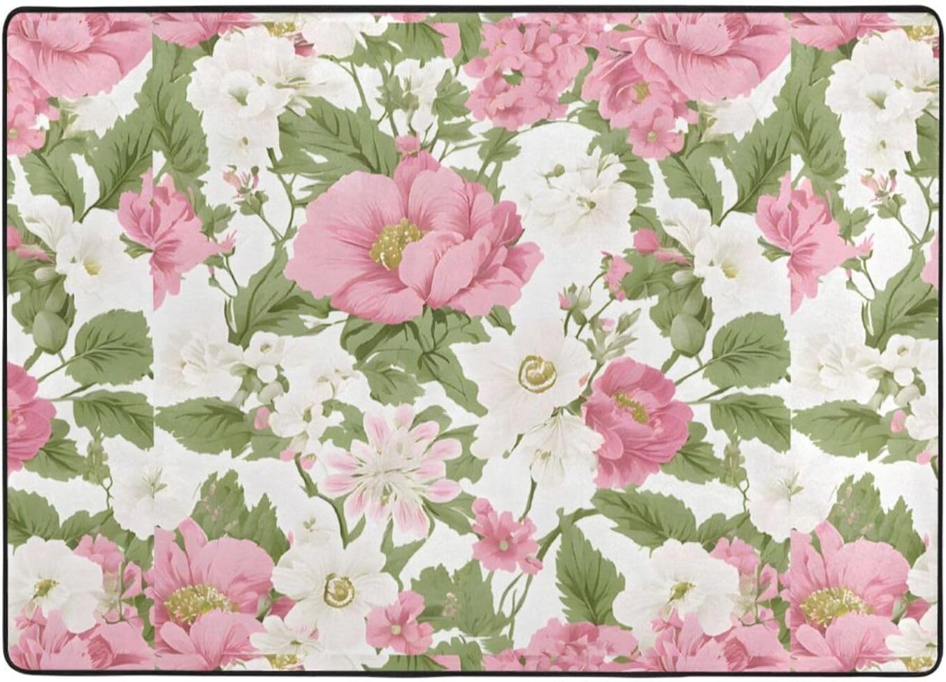 Flannel Non-Slip (Plant Floral Flowers) Rug Pad 80Ã—50in Soft Washable Protective for Hardwood Floors Bedroom Bathroom Living Room