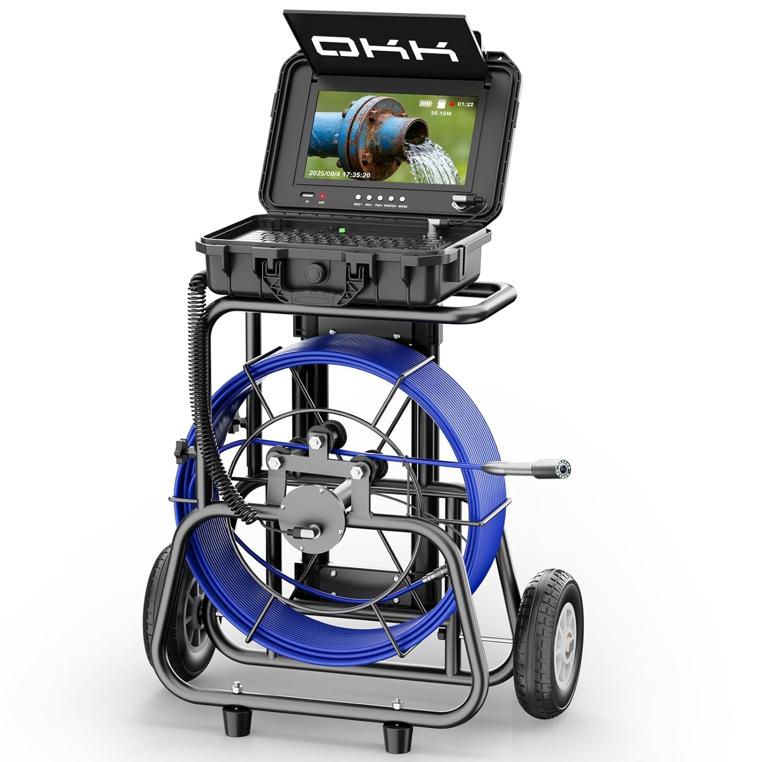 Sewer Camera with Self-Leveling, 10" HD Drain Cameras, IP68 Waterproof Pipe Inspection Camera, 200Ft x 7mm Semi-Rigid Cable, Industrial Borescope Built-in DVR, Distance Counter & 5xZoom 32GB SD Card