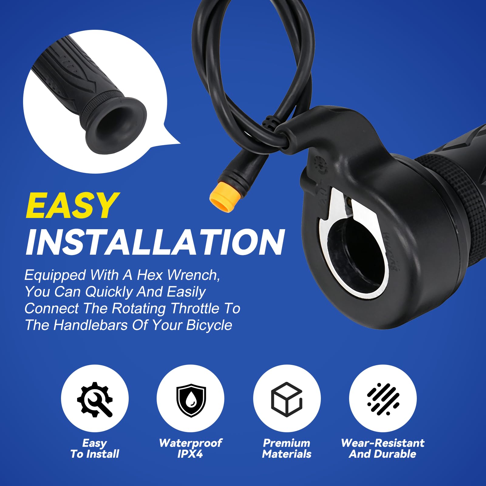 Topyond Manopole Acceleratore per Bici Elettrica, 1 Paio 20X Maniglia Acceleratore Velocità Scooter con Connettore Impermeabile Acceleratore a Rotazione Completa per 22,2 mm