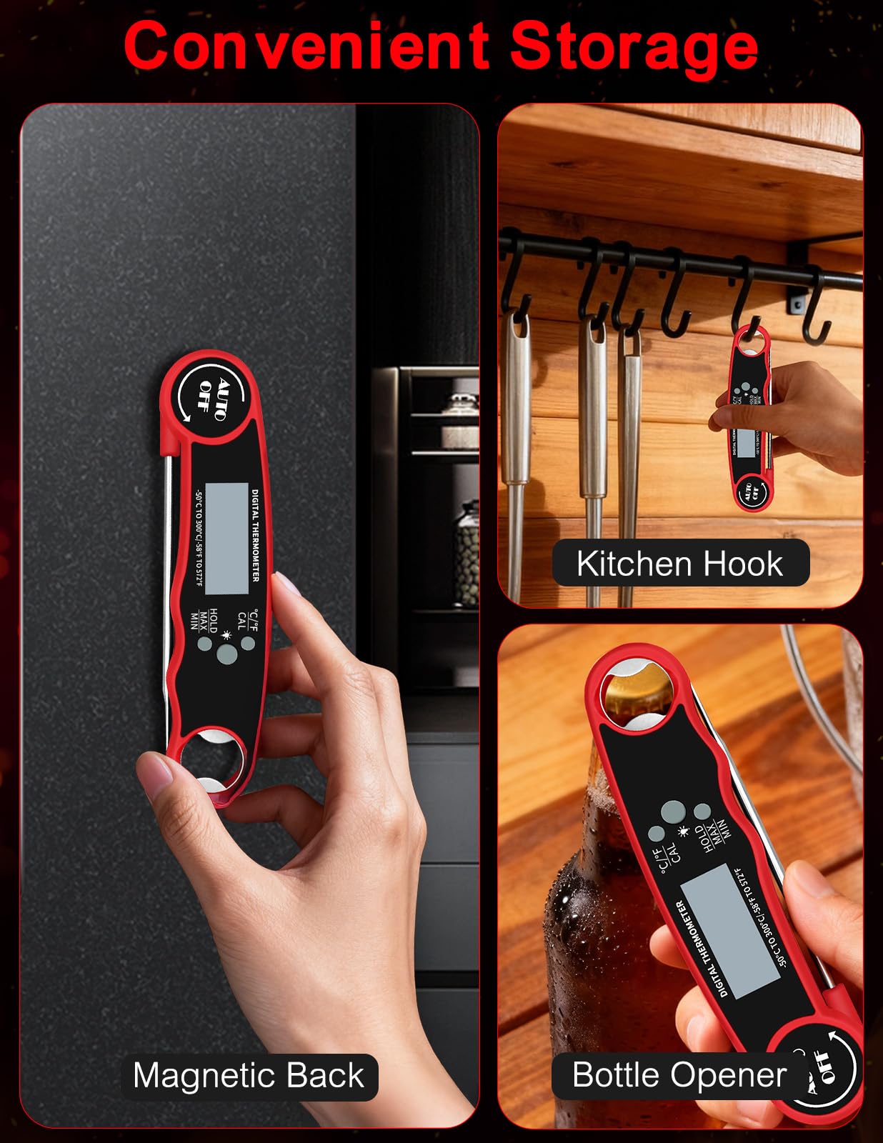 Fleischthermometer Digital, Sofort ablesbares Lebensmittelthermometer zum Kochen Grill BBQ Fritteuse, Wasserdicht & Hintergrundbeleuchtetes Display Digitales Fleischthermometer - Küchenhelfer