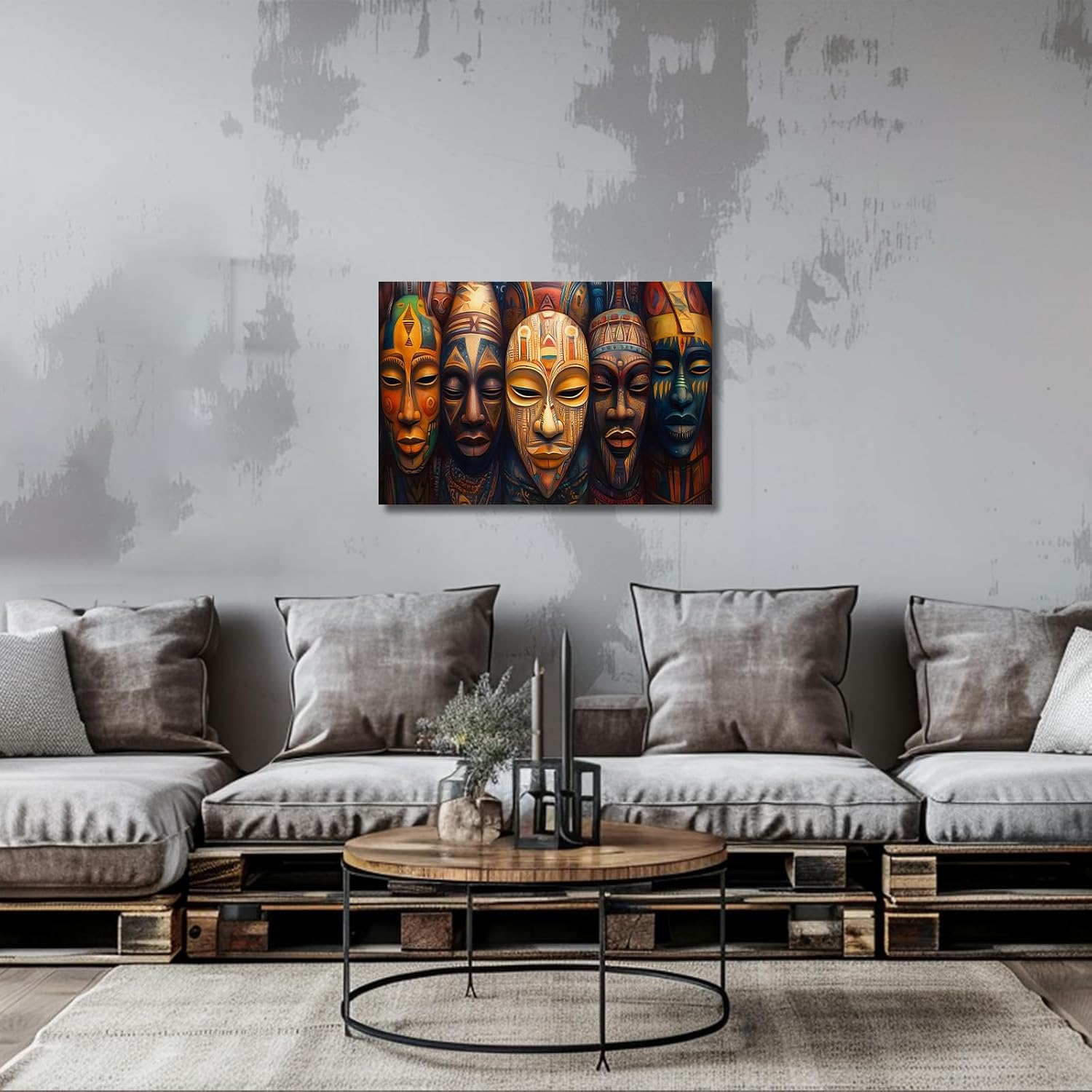 XLMDYYSW African Mask Canvas Wall Art Vintage Tribal Ethnic Mask Picture Prints Abstract Ancient African Culture Painting for Bedroom Living Room Decor Framed (Brown, 12.00" x 18.00")