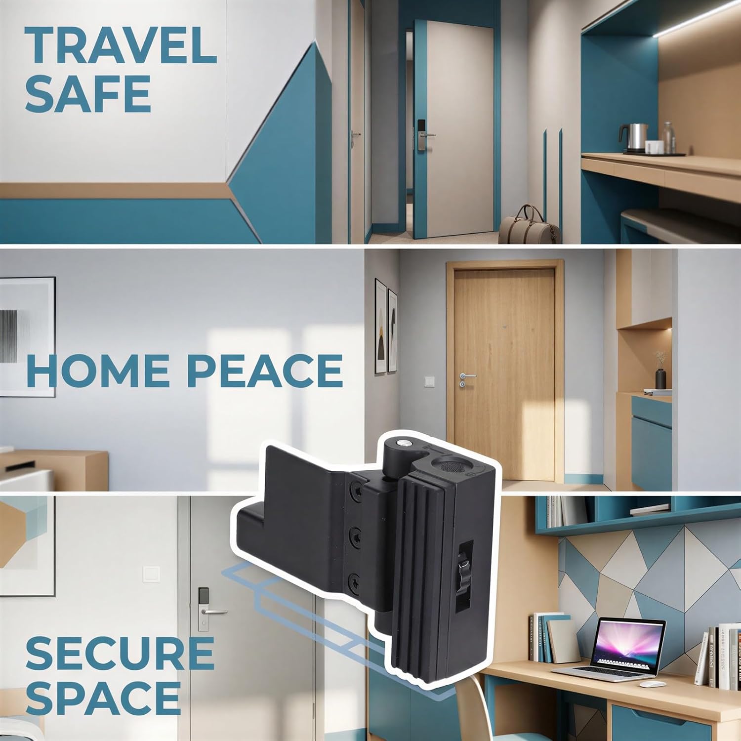 2 PCS Portable Travel Door Locks, No Drilling Adjustable Door Reinforcement Lock with Thin & Thick Pads and Carry Pouch, Aluminum Alloy Interior Security Locks for Hotels