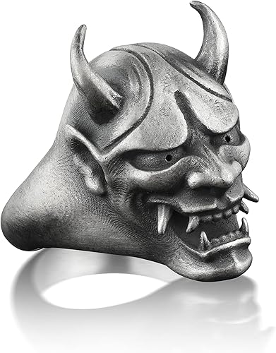 Miniatura 8 de BySilverStone Jewelry Anillo de plata para hombre anillo de máscara Hannya en plata de ley anillo de demonio para hombres en estilo gótico anillo de