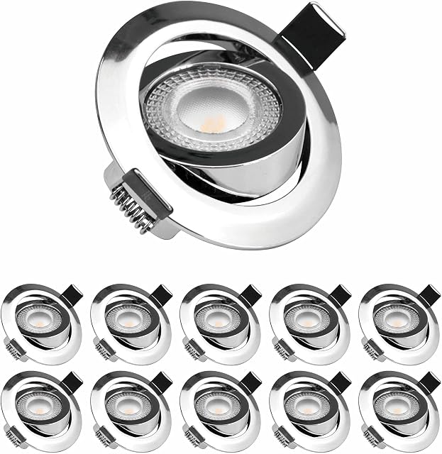 10X Sanlumia LED Tilt Ultra Slim Spotlight, Round Recessed Ceiling Downlight, 5W 450lm, 6400K Cool White, Chrome Finish