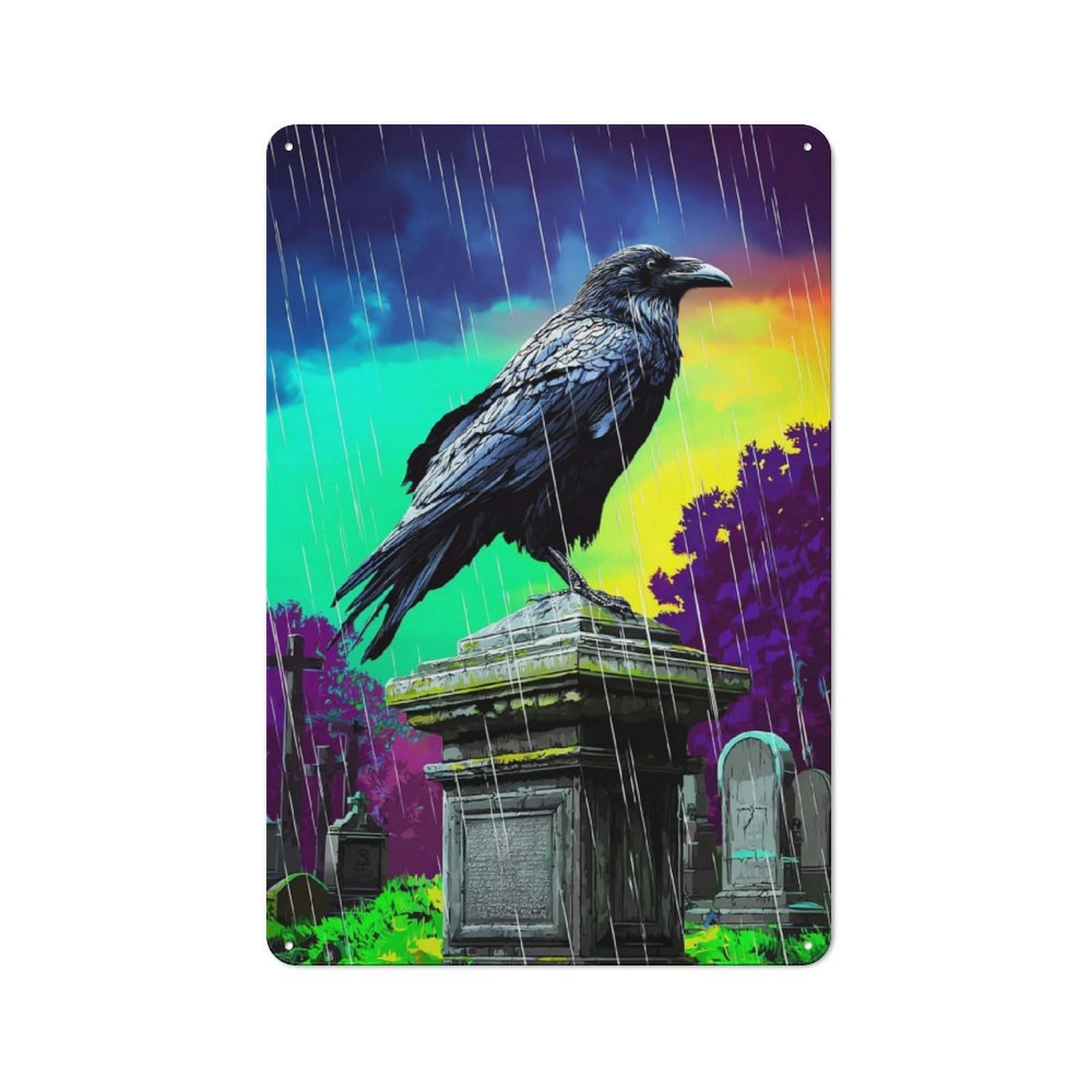 Junmoney Rainbow Graveyard Raven-1 Vintage Tin Sign 30X20cm For Garden Room Or Summerhouse, A Housewarming Gift For Outdoor-Room Decor Collectors