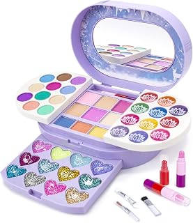 Tomons Safe Washable Kids Makeup Kit for Girls 3-10 - Non-Toxic Real Cosmetic Toy Set with Lip Gloss, Eye Shadow, Blush - Birthday Gift