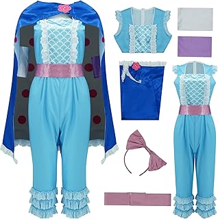 Bo Peep Costume Women Light Blue Jumpsuit Cape Headband Set Adult Sheperdess Cowgirl Halloween Cosplay Outfits - Buy now