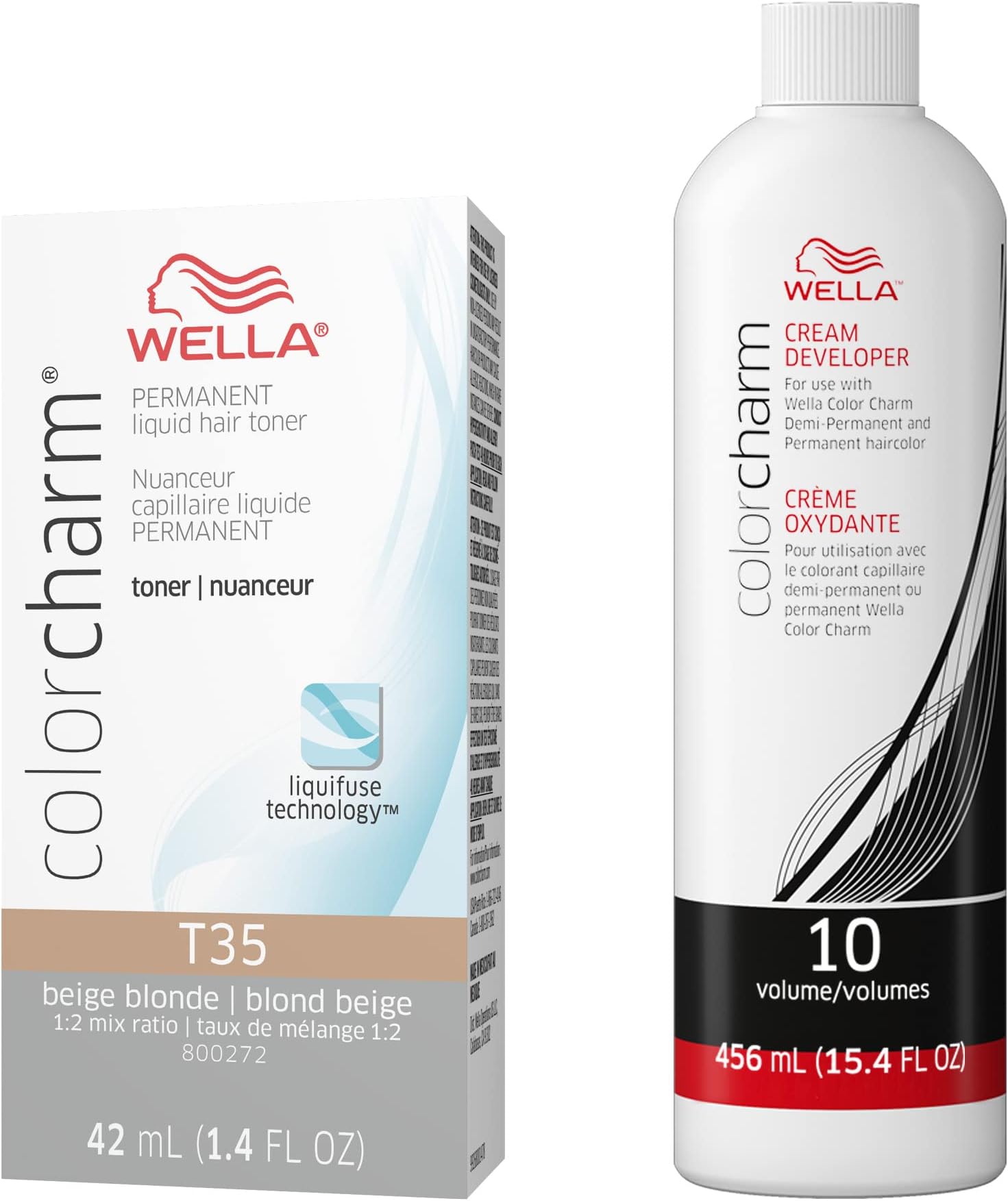 WELLA colorcharm Hair Toner, Neutralize Brass With Liquifuse Technology, T35 Beige Blonde + 10 Vol. Developer