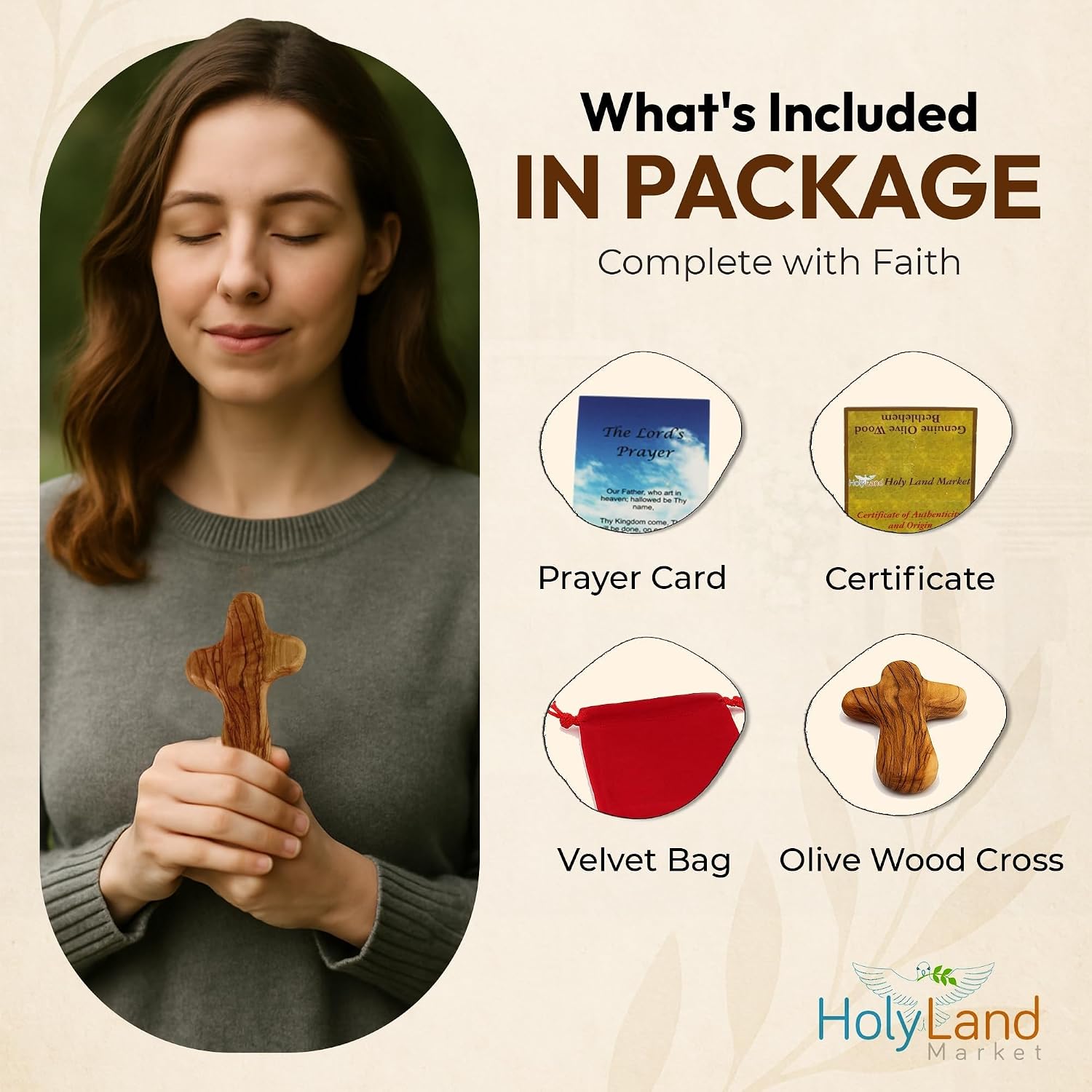 Holy Land Market 6 Large Handheld Olive Wood Crosses from the Holy Land with Bags & Certificates image 3