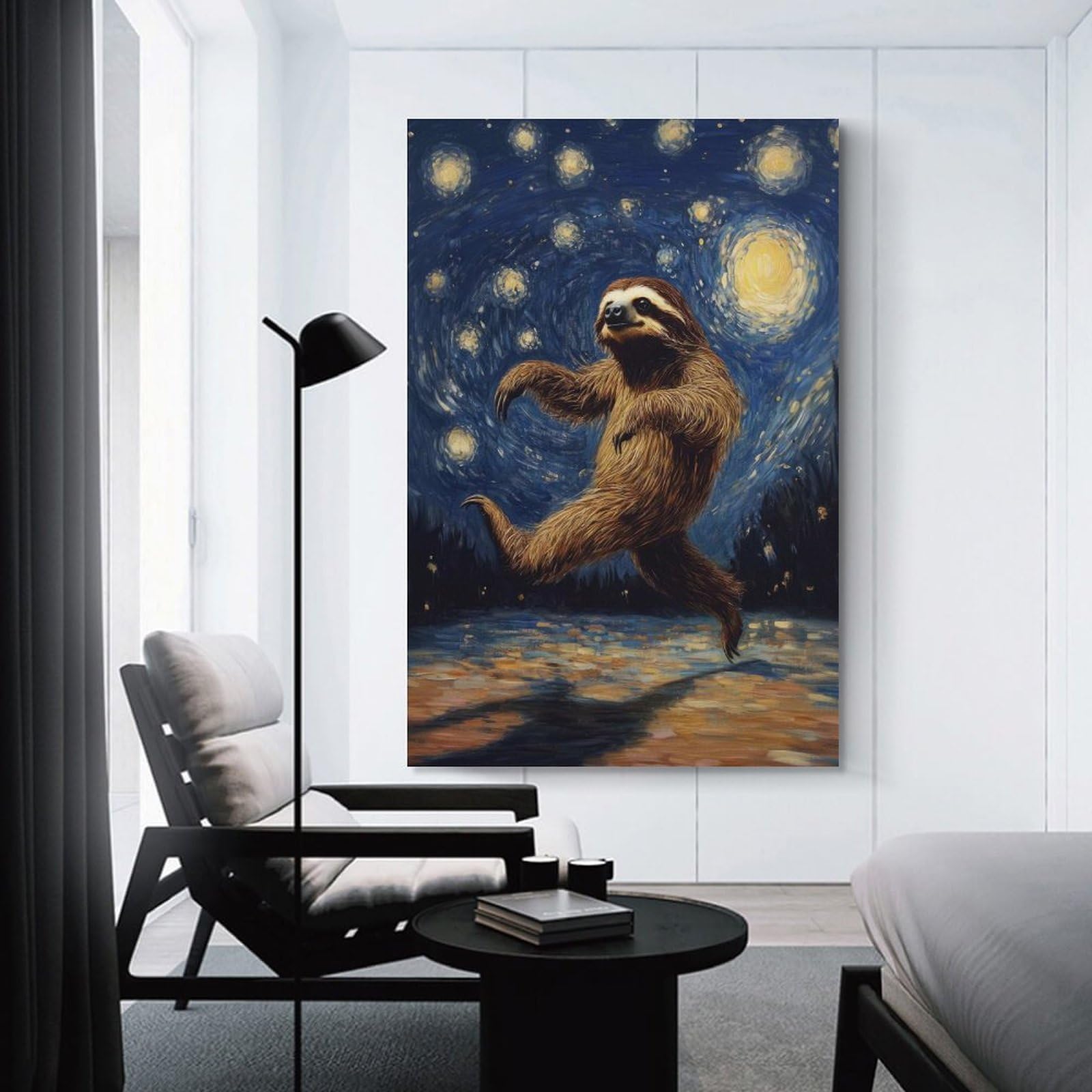 Junmoney Sloth in Starry Night Decorative Wall Artwork 24x36inch(60x90cm), for Front Hall, Corridor Or Welcome Spaces, Decorative Wall Art for Narrow Spaces