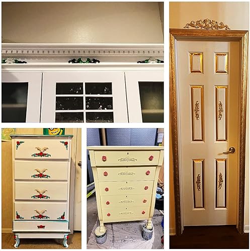 Miniatura 4 de MUXSAM Paquete de 4 calcomanías largas de madera tallada onlay, sin pintar, para muebles, pared, techo, puerta, gabinete, cama, decoración del